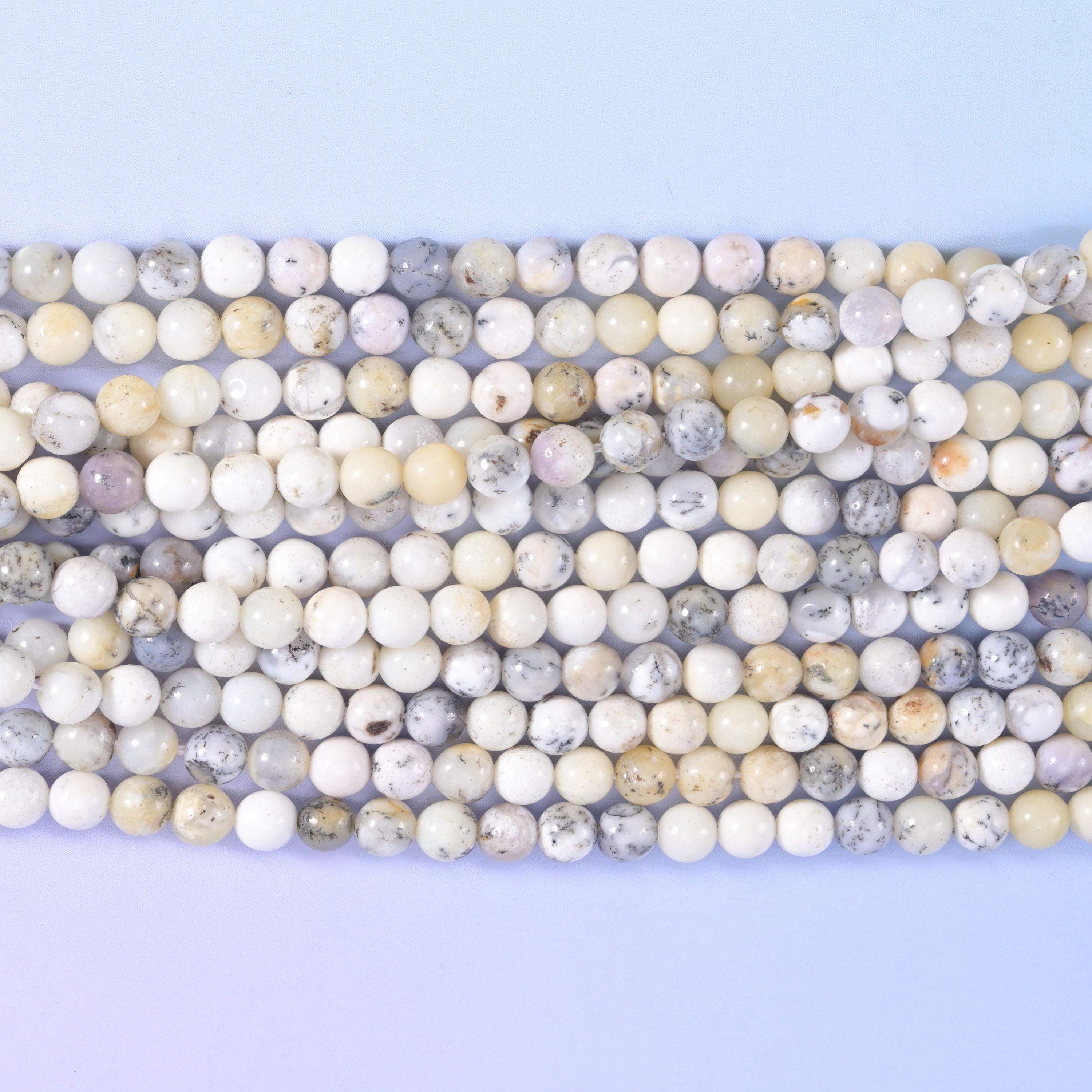 White Opal Smooth Round Beads 4mm 6mm 8mm 10mm Jewelry Making 15.5 Inch Strand