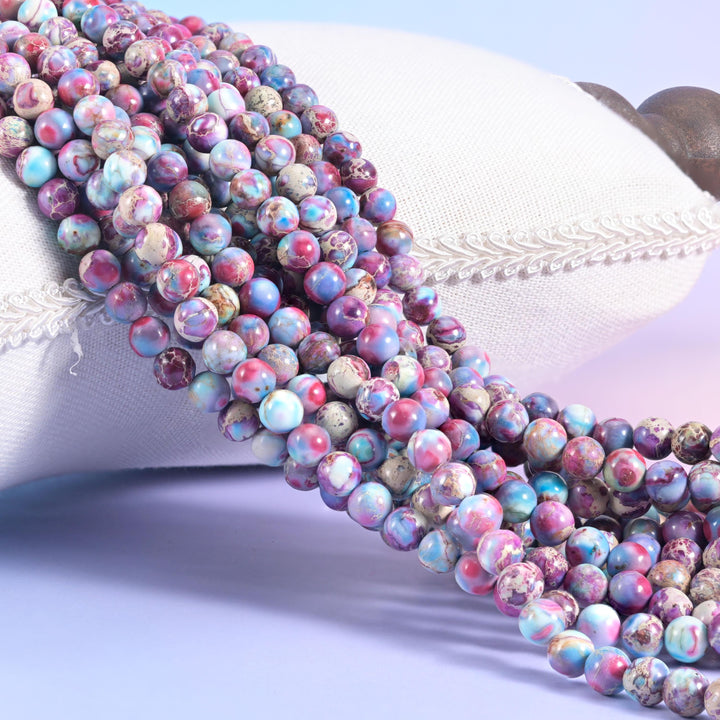 Purple Blue Sea Sediment Jasper Smooth Round Beads 4mm 6mm 8mm 10mm 12mm Jewelry Making 15.5 Inch Strand