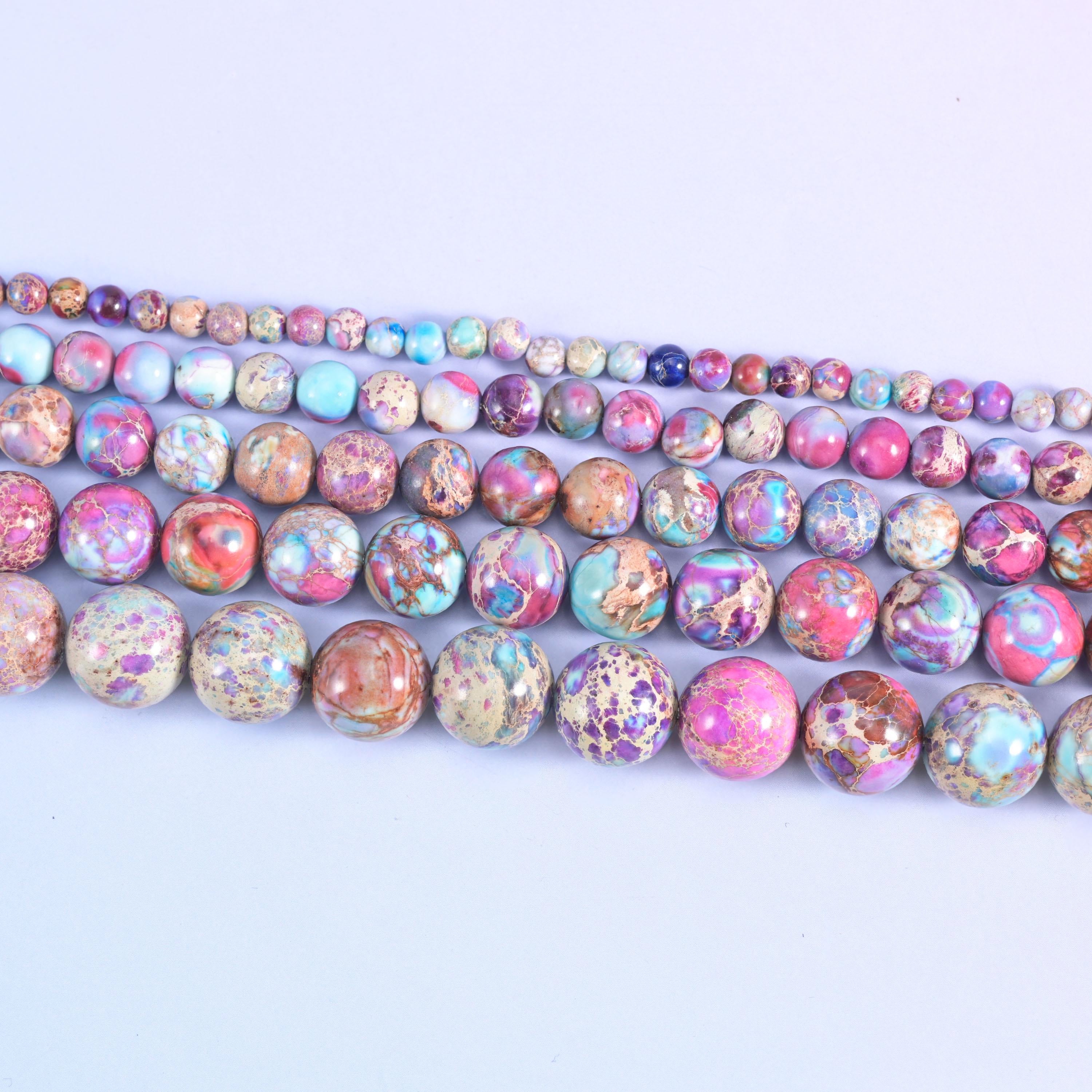 Purple Blue Sea Sediment Jasper Smooth Round Beads 4mm 6mm 8mm 10mm 12mm Jewelry Making 15.5 Inch Strand