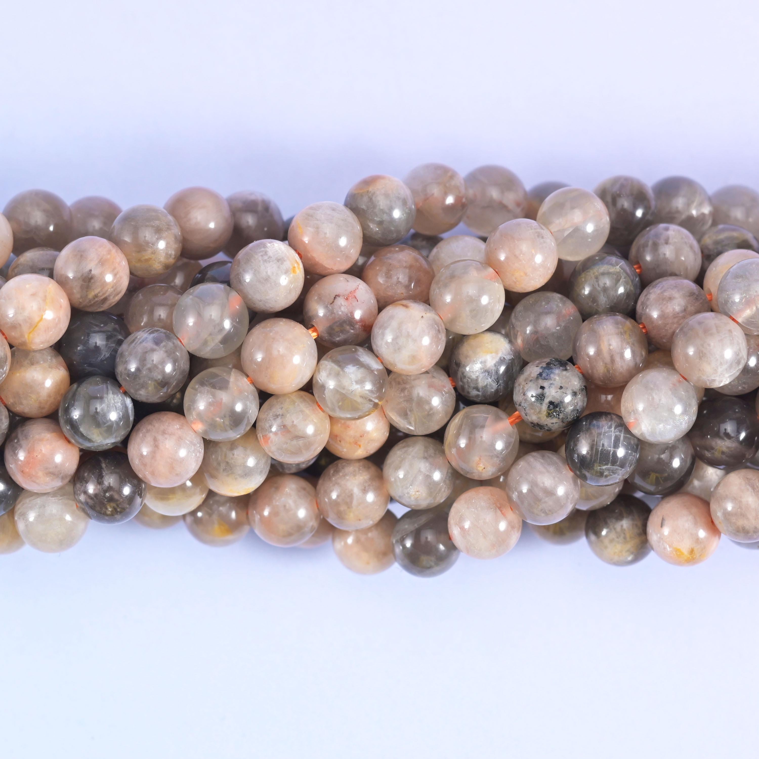 Black Moonstone Smooth Round Beads 6mm 8mm 10mm 12mm Jewelry Making 15.5 Inch Strand