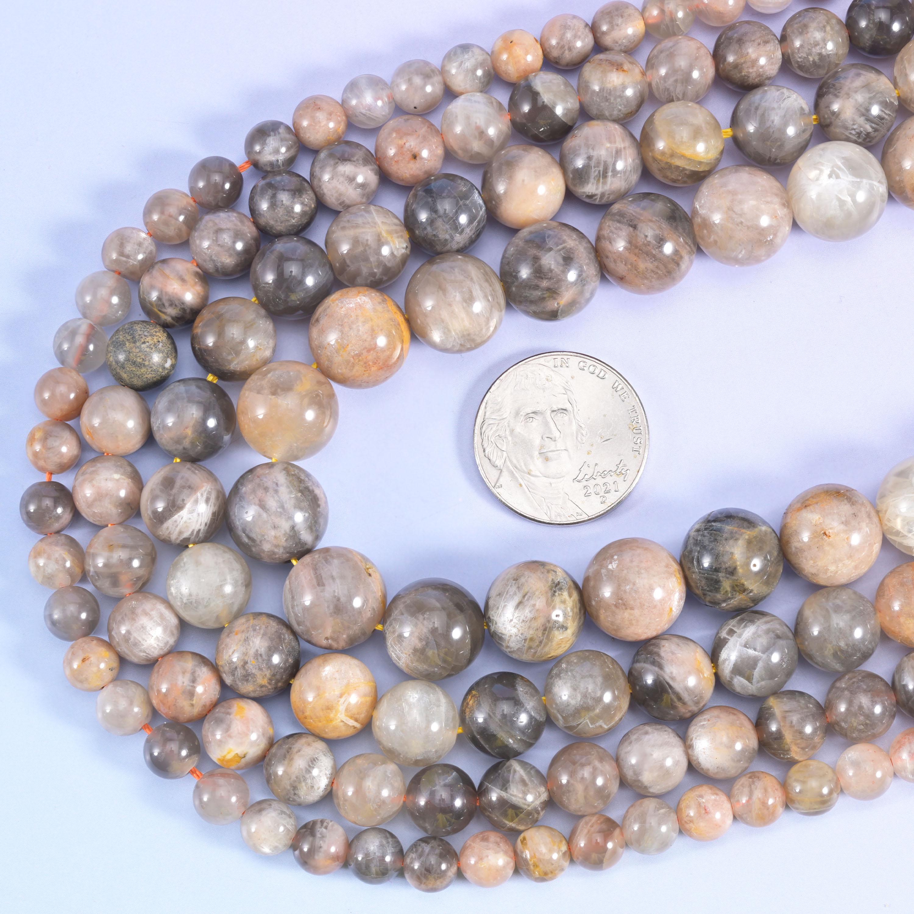 Black Moonstone Smooth Round Beads 6mm 8mm 10mm 12mm Jewelry Making 15.5 Inch Strand