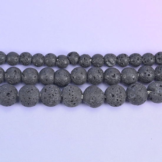 2-2.5mm Hole Lava Rock Round Beads 6mm 8mm 10mm Jewelry Making 8 Inch Strand