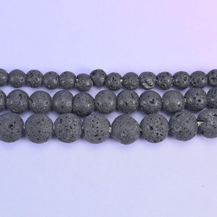 2-2.5mm Hole Lava Rock Round Beads 6mm 8mm 10mm Jewelry Making 8 Inch Strand