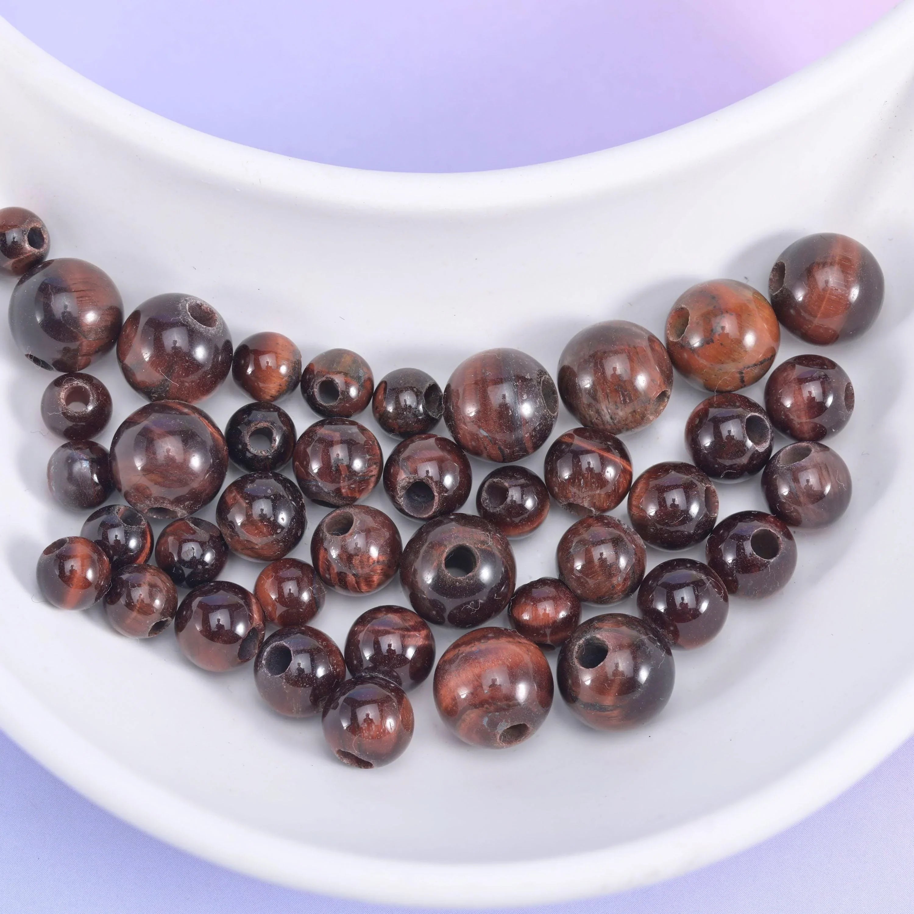 2-2.5mm Hole Red Tiger Eye Smooth Round Beads 6mm 8mm 10mm Jewelry Making 8 Inch Strand