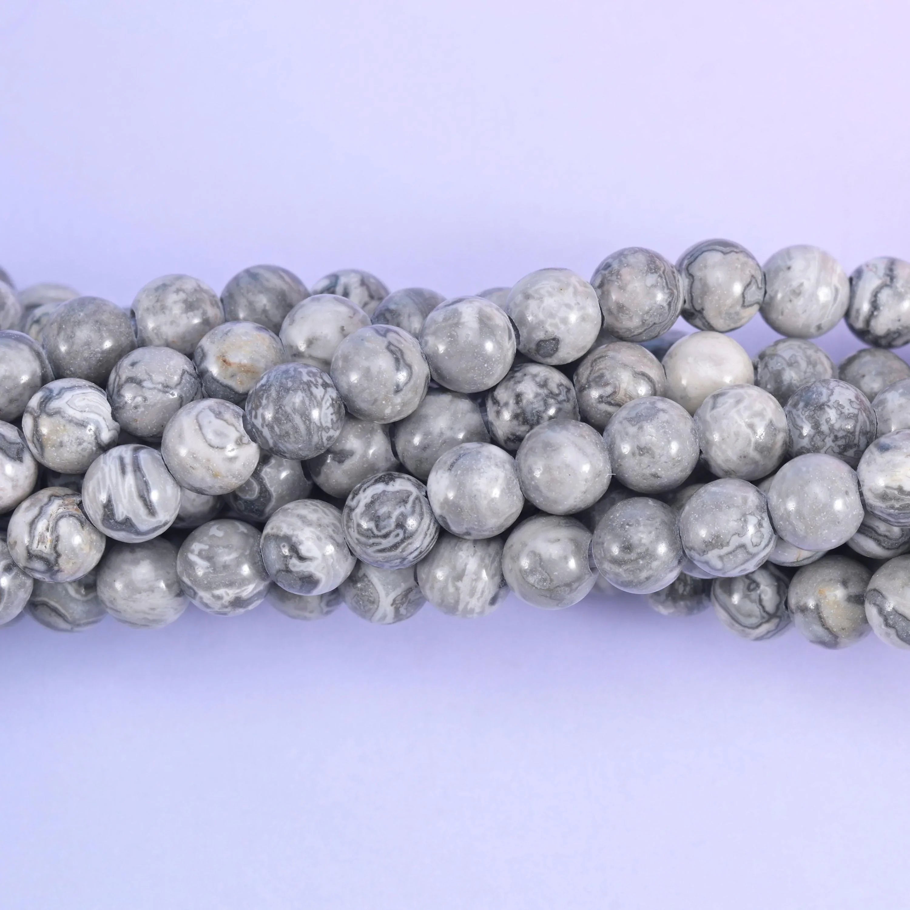 2-2.5mm Hole Map Jasper Smooth Round Beads 6mm 8mm 10mm Jewelry Making 8 Inch Strand