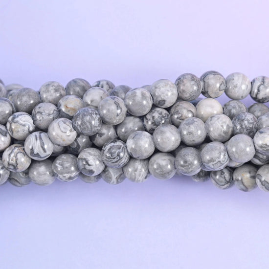 2-2.5mm Hole Map Jasper Smooth Round Beads 6mm 8mm 10mm Jewelry Making 8 Inch Strand