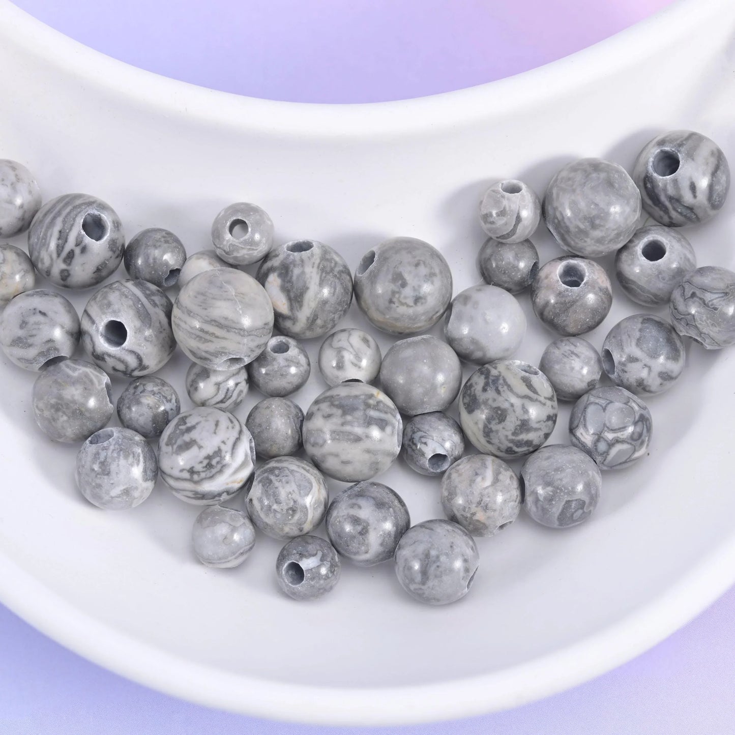 2-2.5mm Hole Map Jasper Smooth Round Beads 6mm 8mm 10mm Jewelry Making 8 Inch Strand