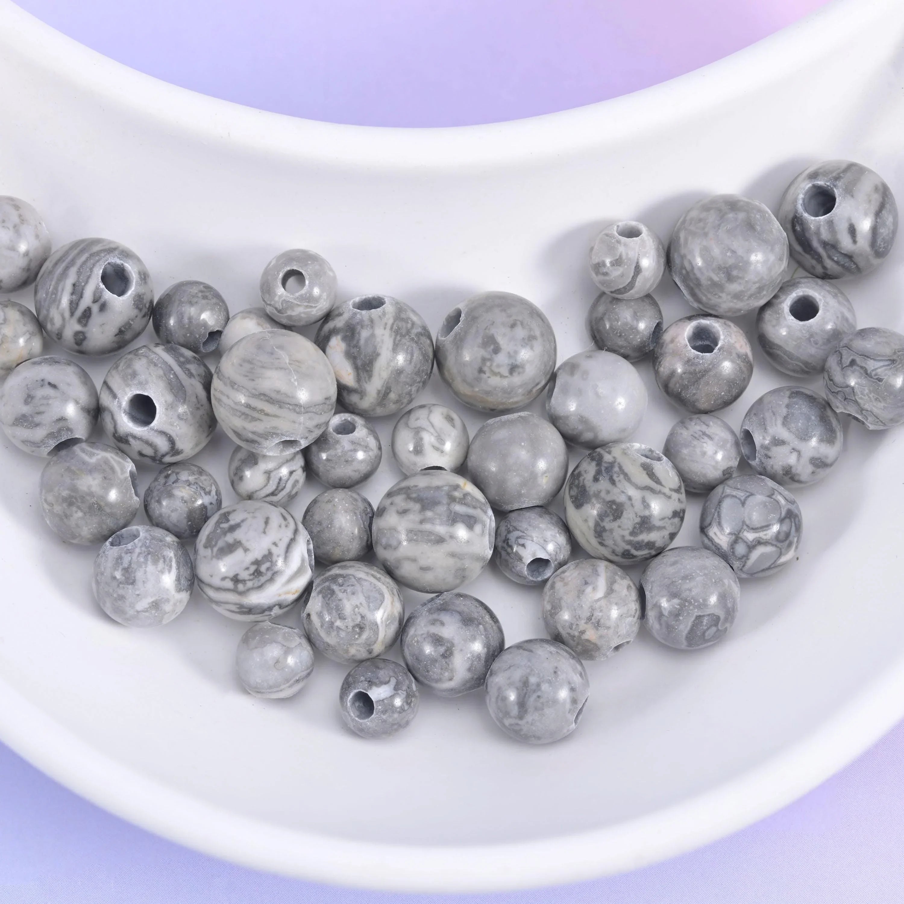 2-2.5mm Hole Map Jasper Smooth Round Beads 6mm 8mm 10mm Jewelry Making 8 Inch Strand