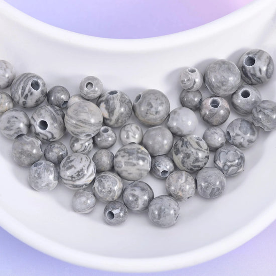 2-2.5mm Hole Map Jasper Smooth Round Beads 6mm 8mm 10mm Jewelry Making 8 Inch Strand
