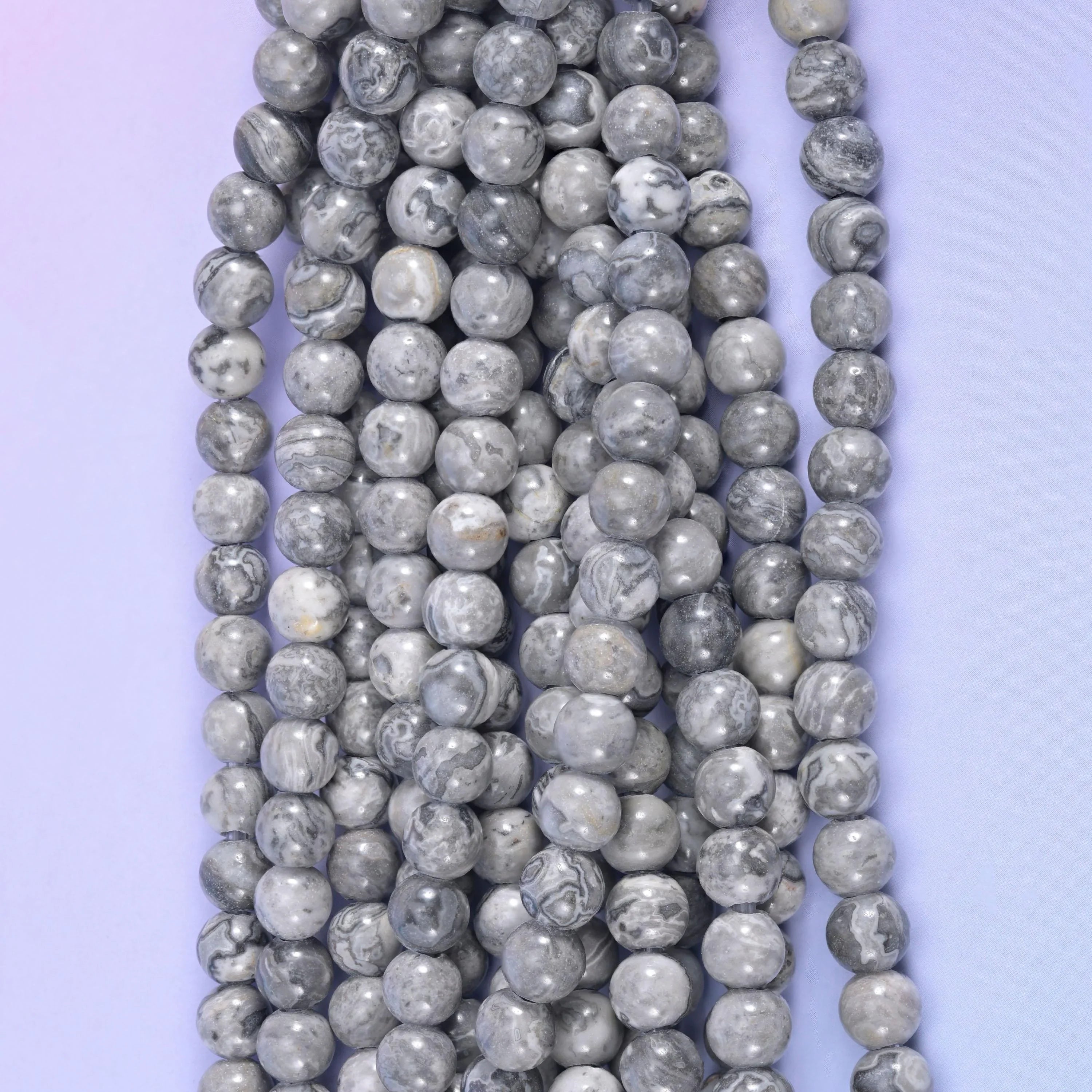 2-2.5mm Hole Map Jasper Smooth Round Beads 6mm 8mm 10mm Jewelry Making 8 Inch Strand
