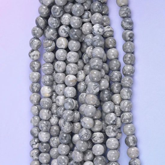 2-2.5mm Hole Map Jasper Smooth Round Beads 6mm 8mm 10mm Jewelry Making 8 Inch Strand