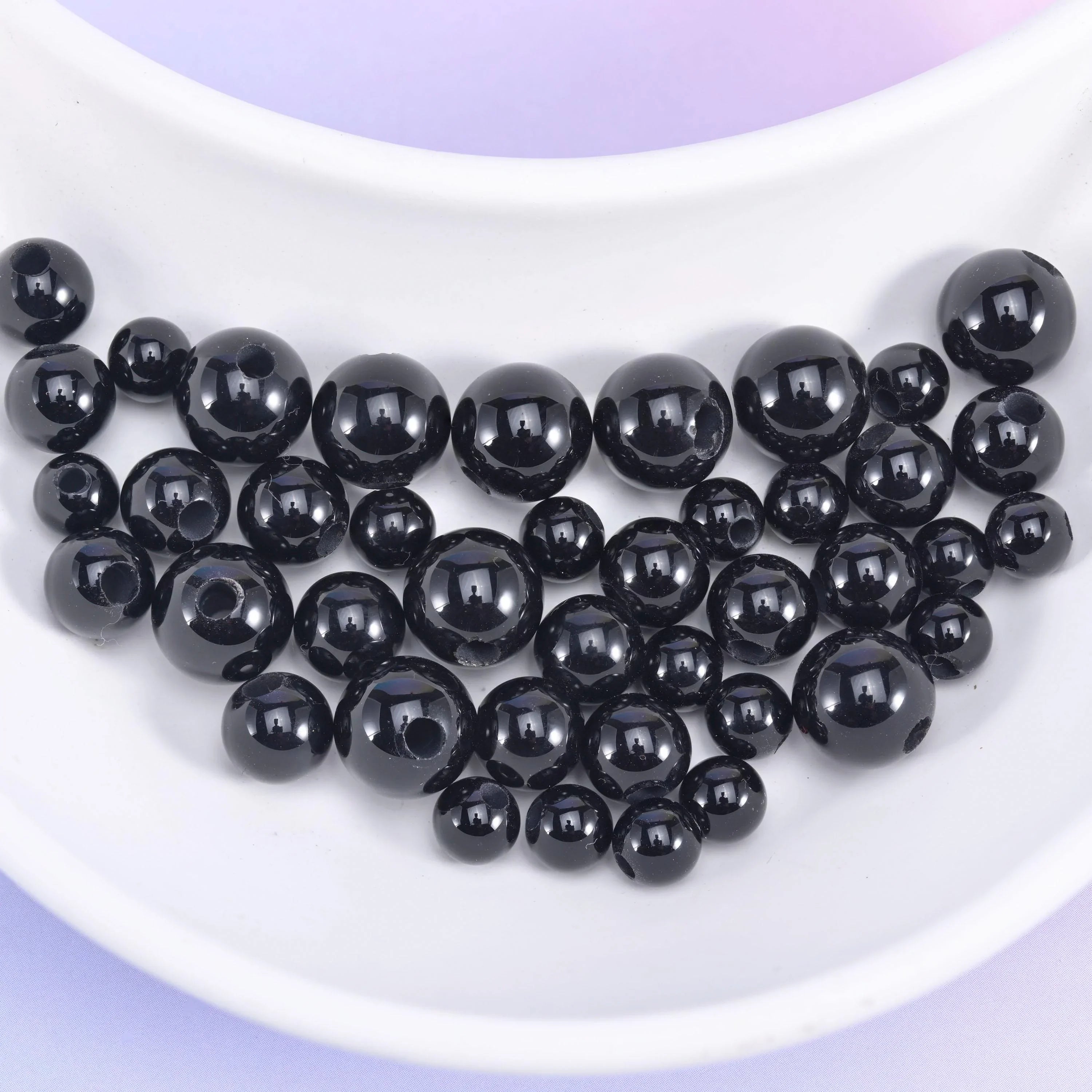 2-2.5mm Hole Black Onyx Smooth Round Beads 6mm 8mm 10mm Jewelry Making 8 Inch Strand