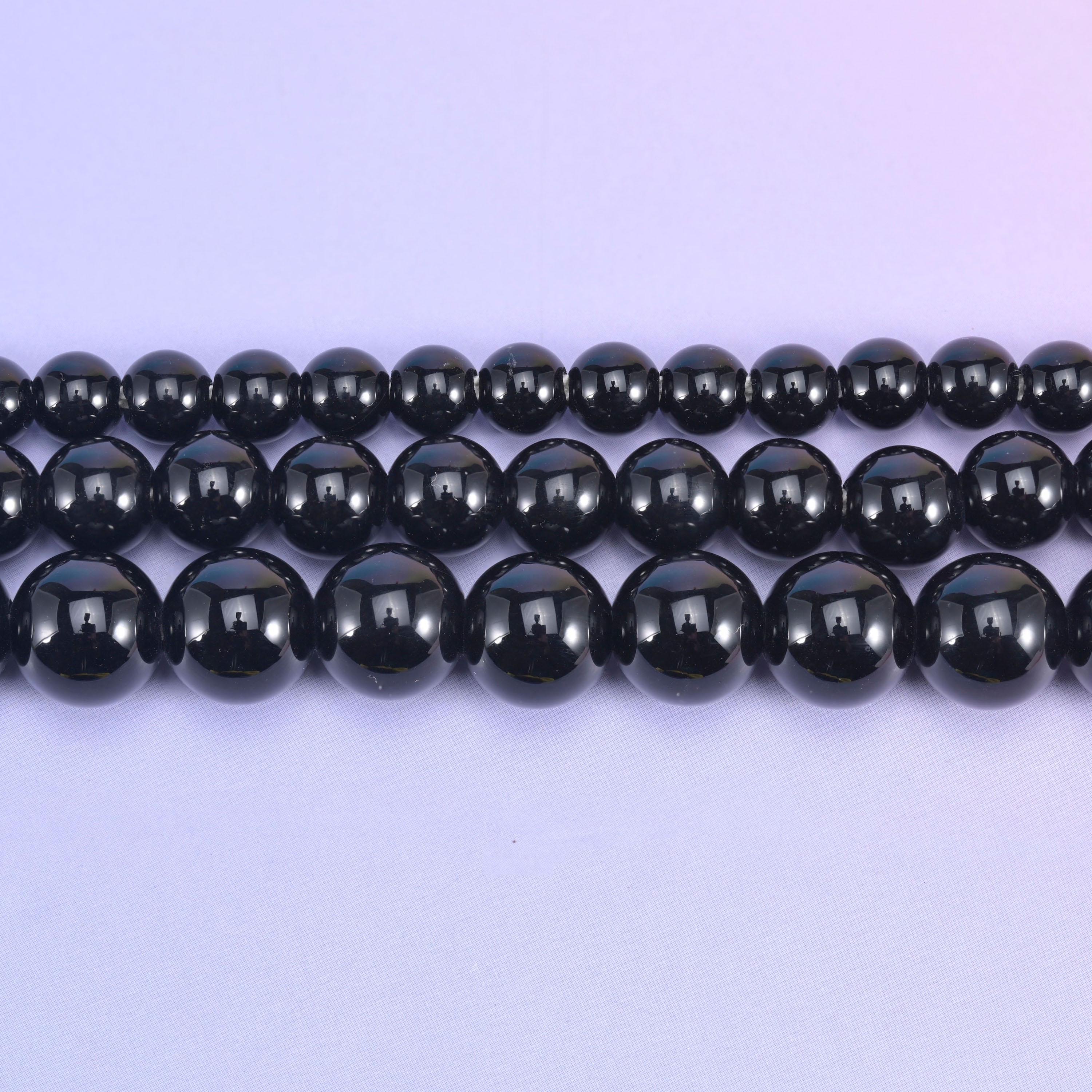 2-2.5mm Hole Black Onyx Smooth Round Beads 6mm 8mm 10mm Jewelry Making 8 Inch Strand