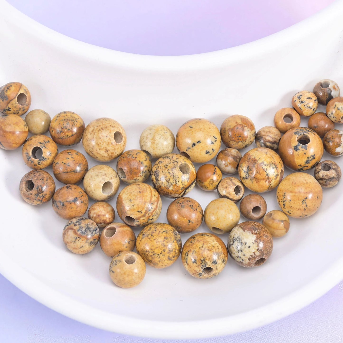 2-2.5mm Hole Picture Jasper Smooth Round Beads 6mm 8mm 10mm Jewelry Making 8 Inch Strand