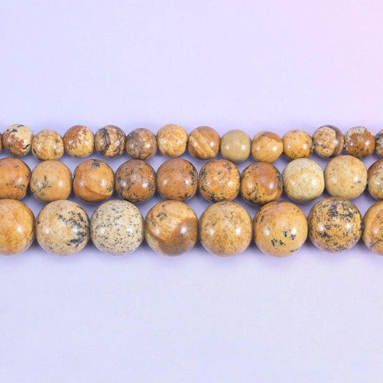 2-2.5mm Hole Picture Jasper Smooth Round Beads 6mm 8mm 10mm Jewelry Making 8 Inch Strand