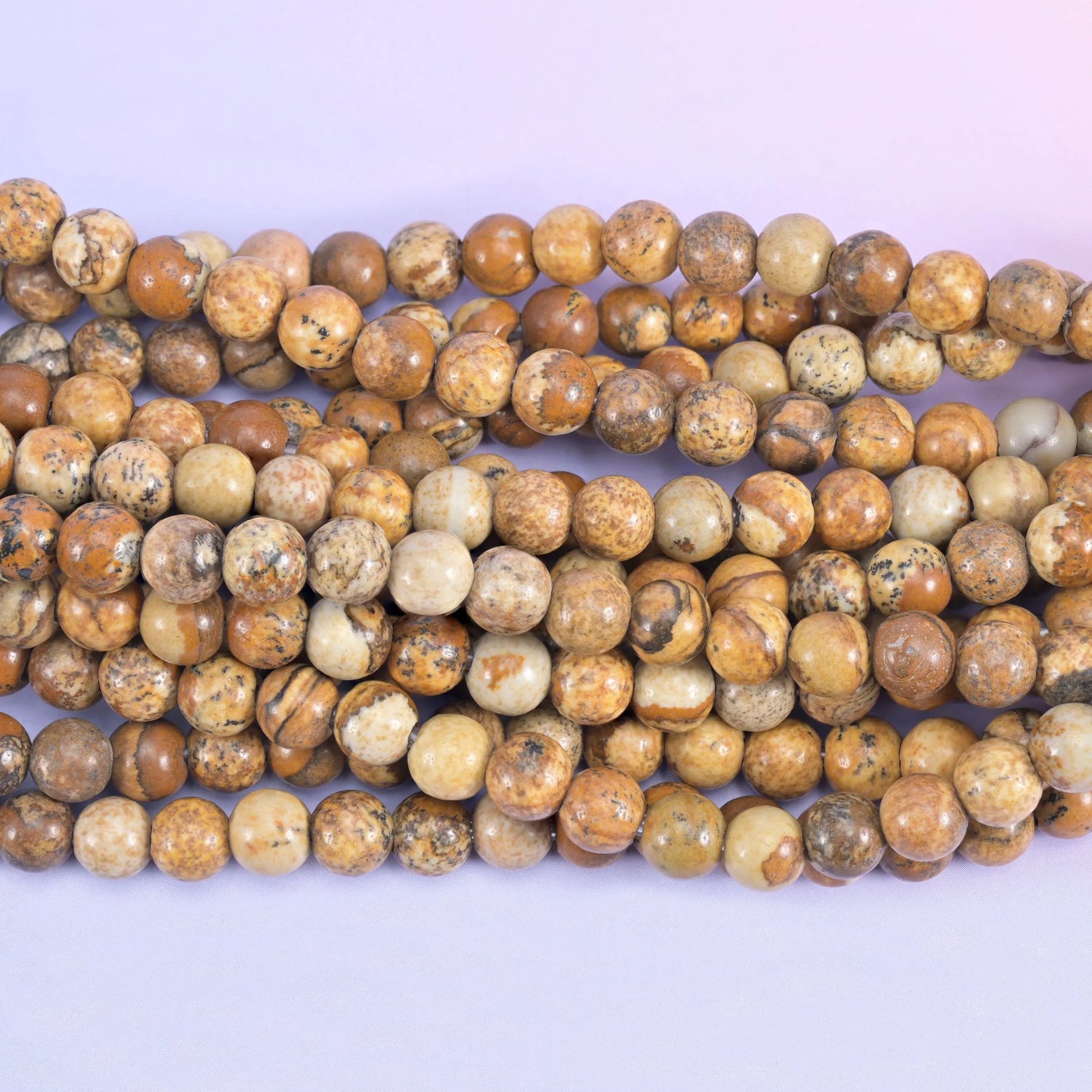 2-2.5mm Hole Picture Jasper Smooth Round Beads 6mm 8mm 10mm Jewelry Making 8 Inch Strand