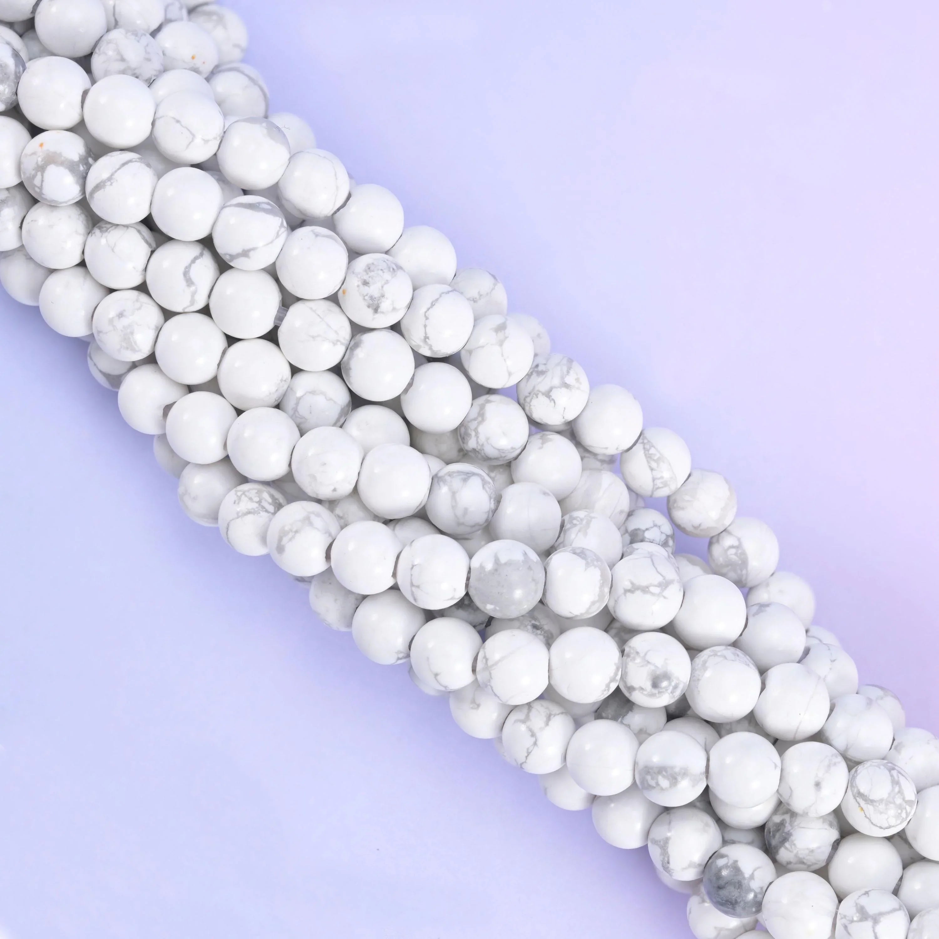 2-2.5mm Hole White Howlite Smooth Round Beads 6mm 8mm 10mm Jewelry Making 8 Inch Strand