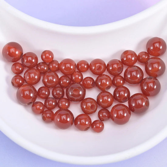 2-2.5mm Hole Red Agate Smooth Round Beads 6mm 8mm 10mm Jewelry Making 8 Inch Strand