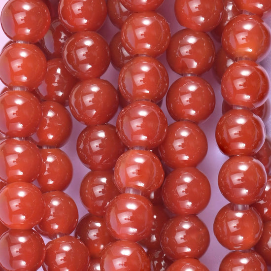 2-2.5mm Hole Red Agate Smooth Round Beads 6mm 8mm 10mm Jewelry Making 8 Inch Strand