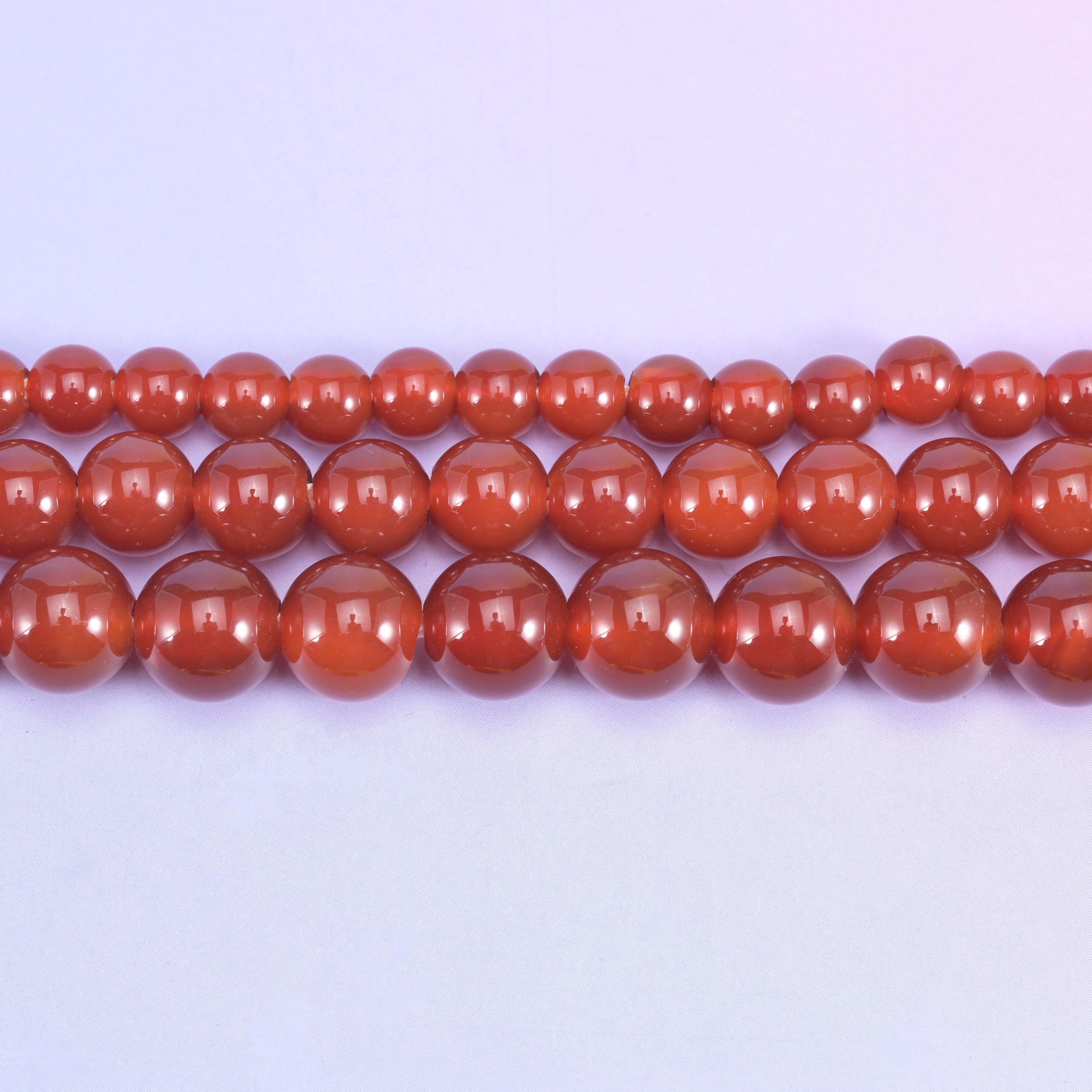 2-2.5mm Hole Red Agate Smooth Round Beads 6mm 8mm 10mm Jewelry Making 8 Inch Strand