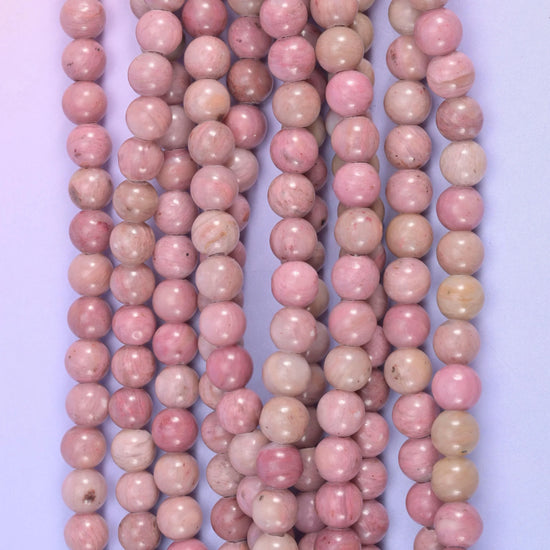 2-2.5mm Hole Pink Rhodonite Smooth Round Beads 6mm 8mm 10mm Jewelry Making 8 Inch Strand
