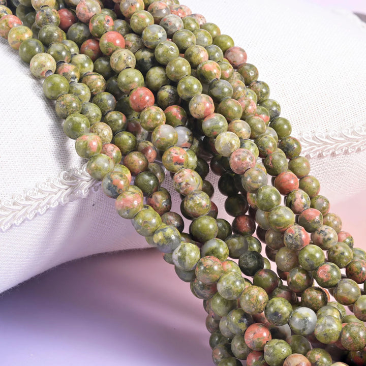 2-2.5mm Hole Unakite Smooth Round Beads 6mm 8mm 10mm Jewelry Making 8 Inch Strand