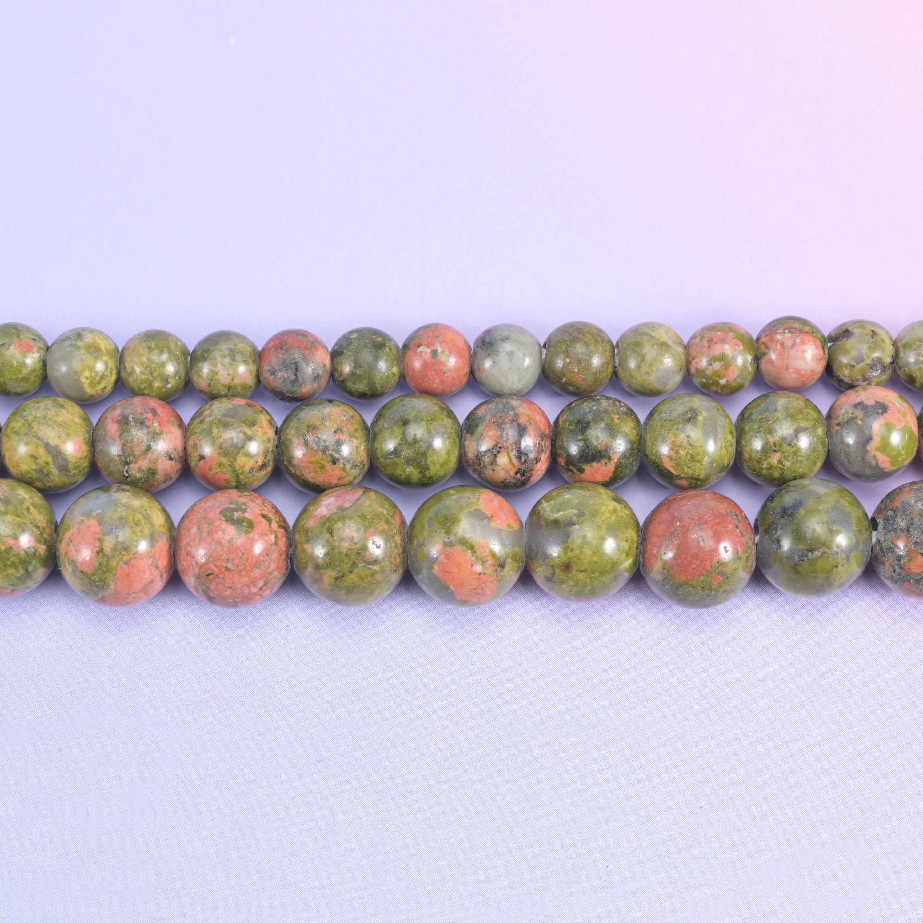 2-2.5mm Hole Unakite Smooth Round Beads 6mm 8mm 10mm Jewelry Making 8 Inch Strand