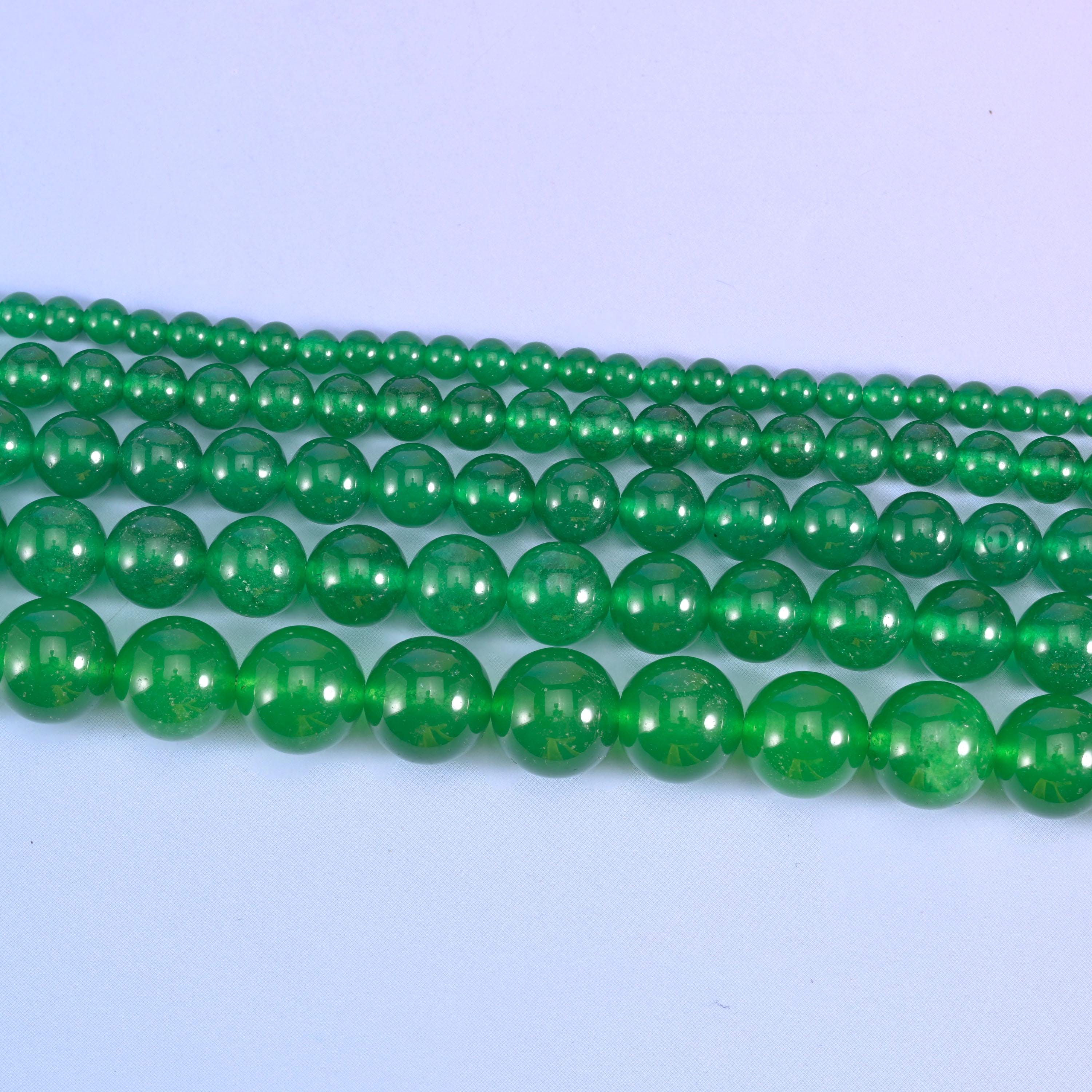 Green Dyed Jade Smooth Round Beads 4mm 6mm 8mm 10mm 12mm Jewelry Making 15.5 Inch Strand