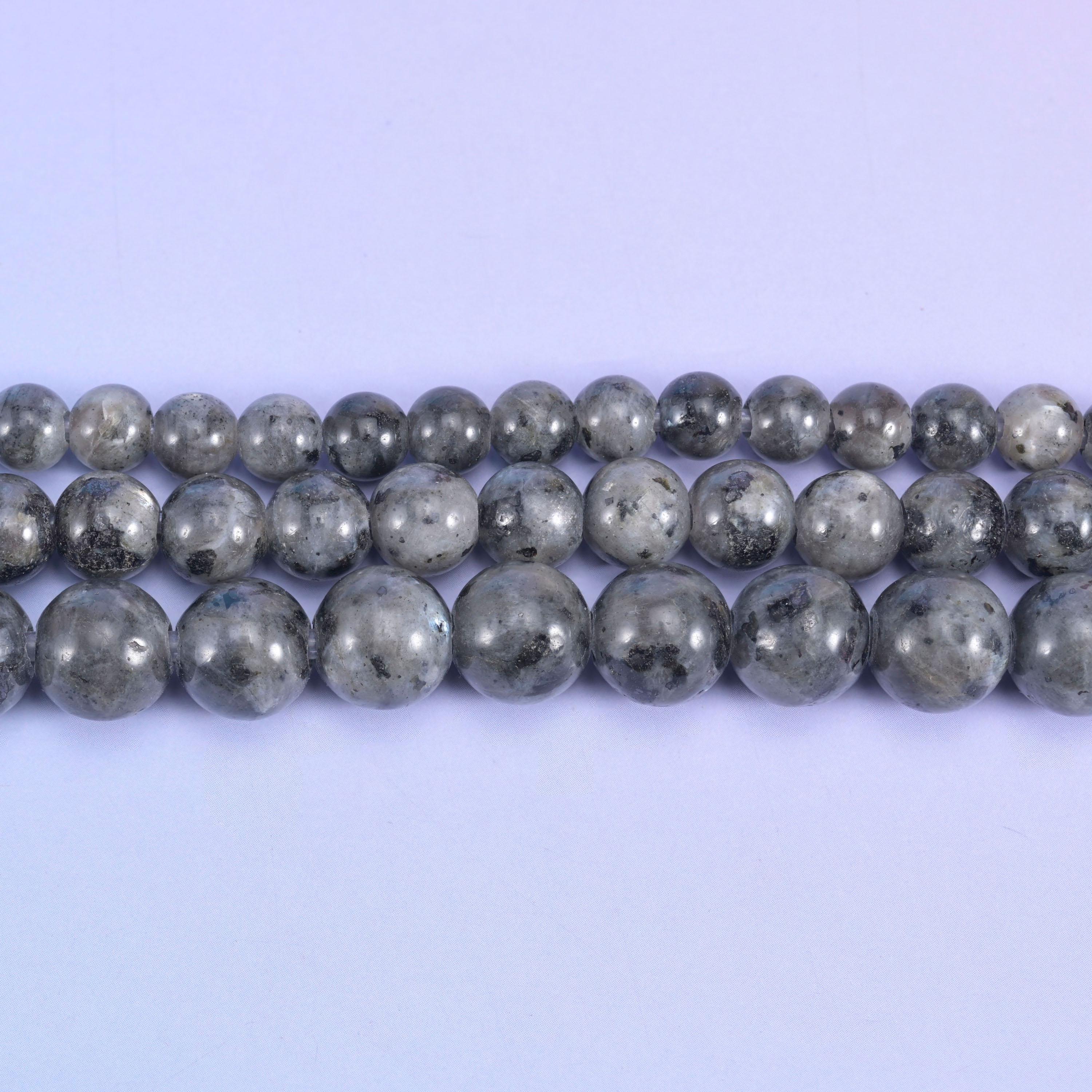 2-2.5mm Hole Larvikite Labradorite Smooth Round Beads 6mm 8mm 10mm Jewelry Making 8 Inch Strand