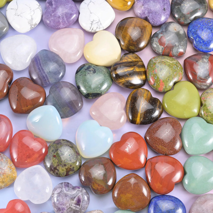 40mm Gemstone Heart Polished Healing Crystal Heart Pocket Stone DIY Gemstone Heart No Hole