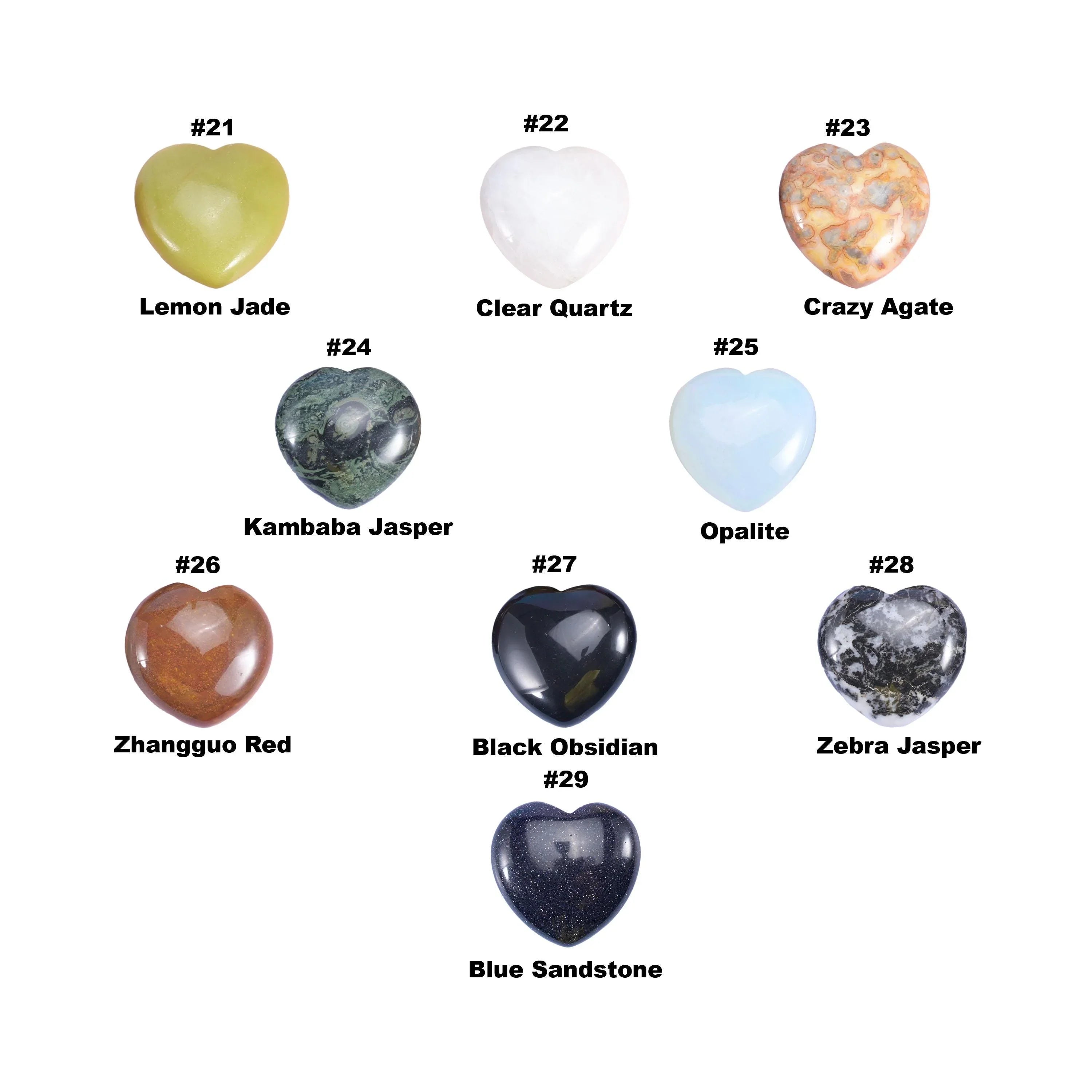 40mm Gemstone Heart Polished Healing Crystal Heart Pocket Stone DIY Gemstone Heart No Hole