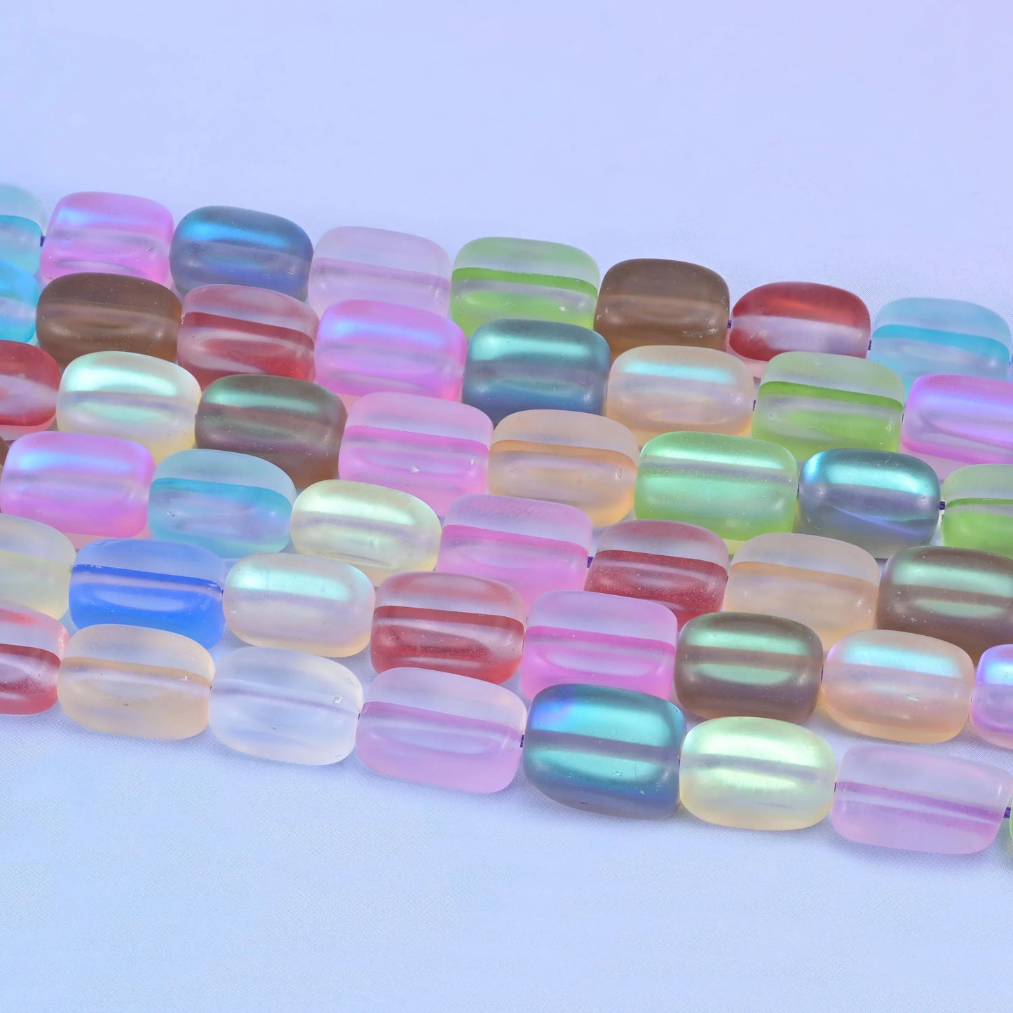 Matte Frosty Rainbow Rectangle Glass Bead Size 10-12mm 15 Inch Strand