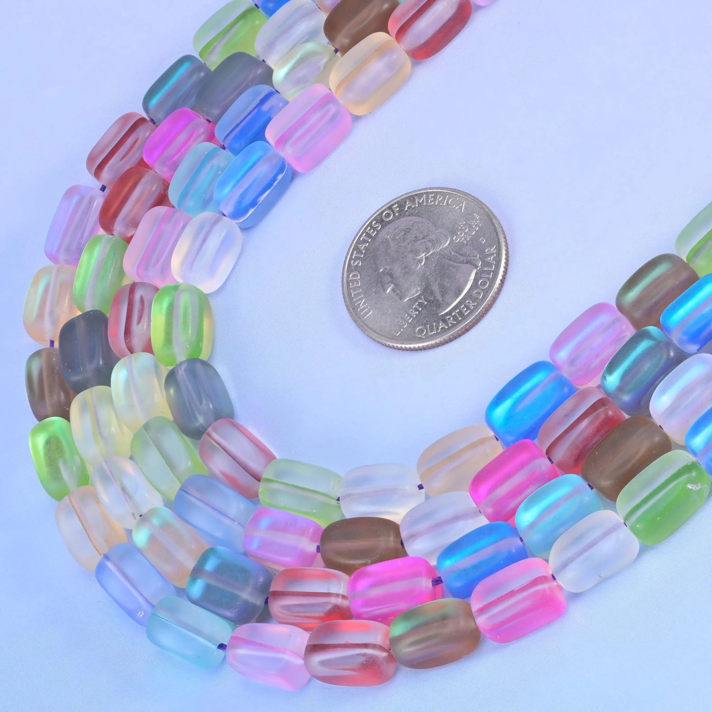 Matte Frosty Rainbow Rectangle Glass Bead Size 10-12mm 15 Inch Strand