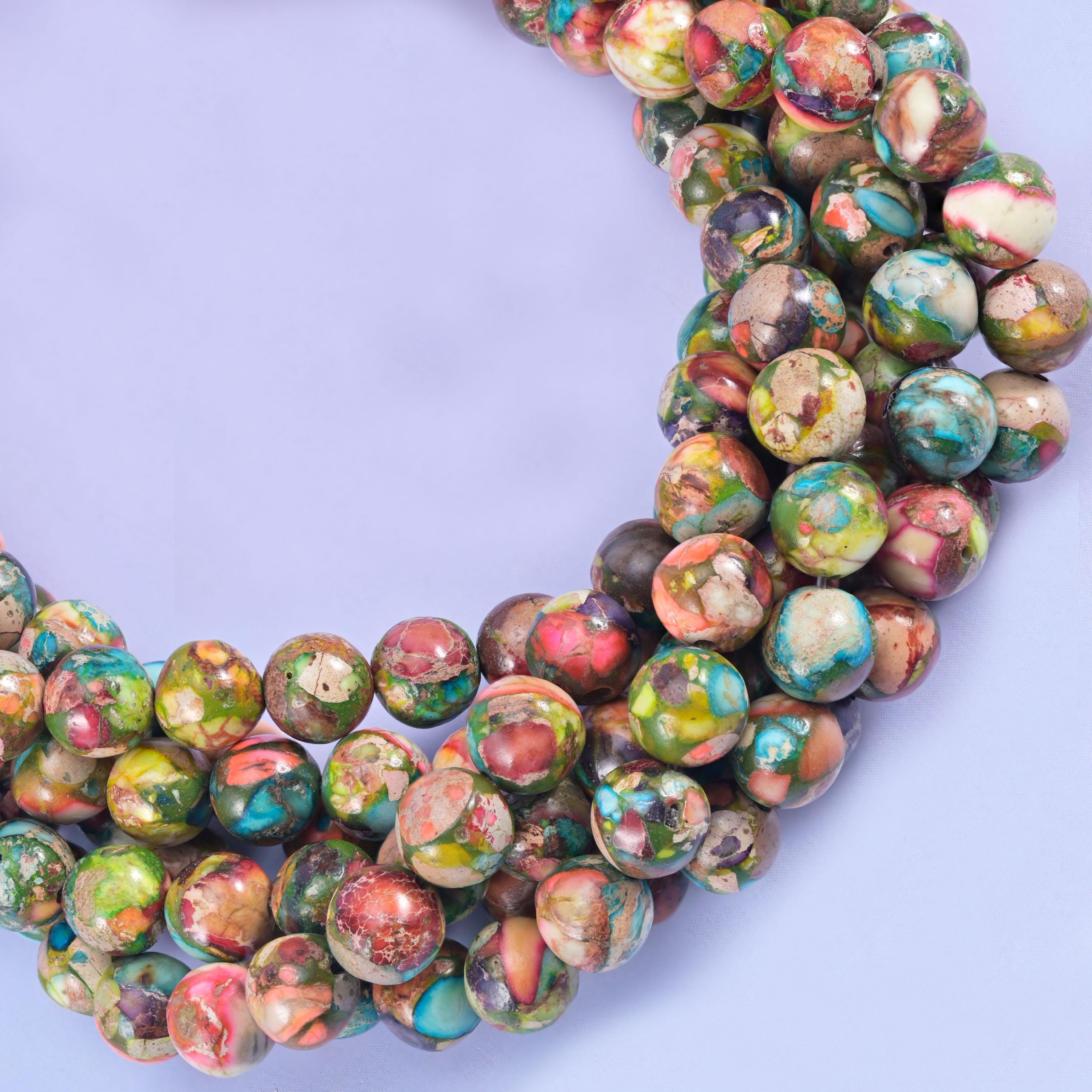 Multi-Color Sea Sediment Jasper Smooth Round Beads 4mm 6mm 8mm 10mm Jewelry Making 15 Inch Strand