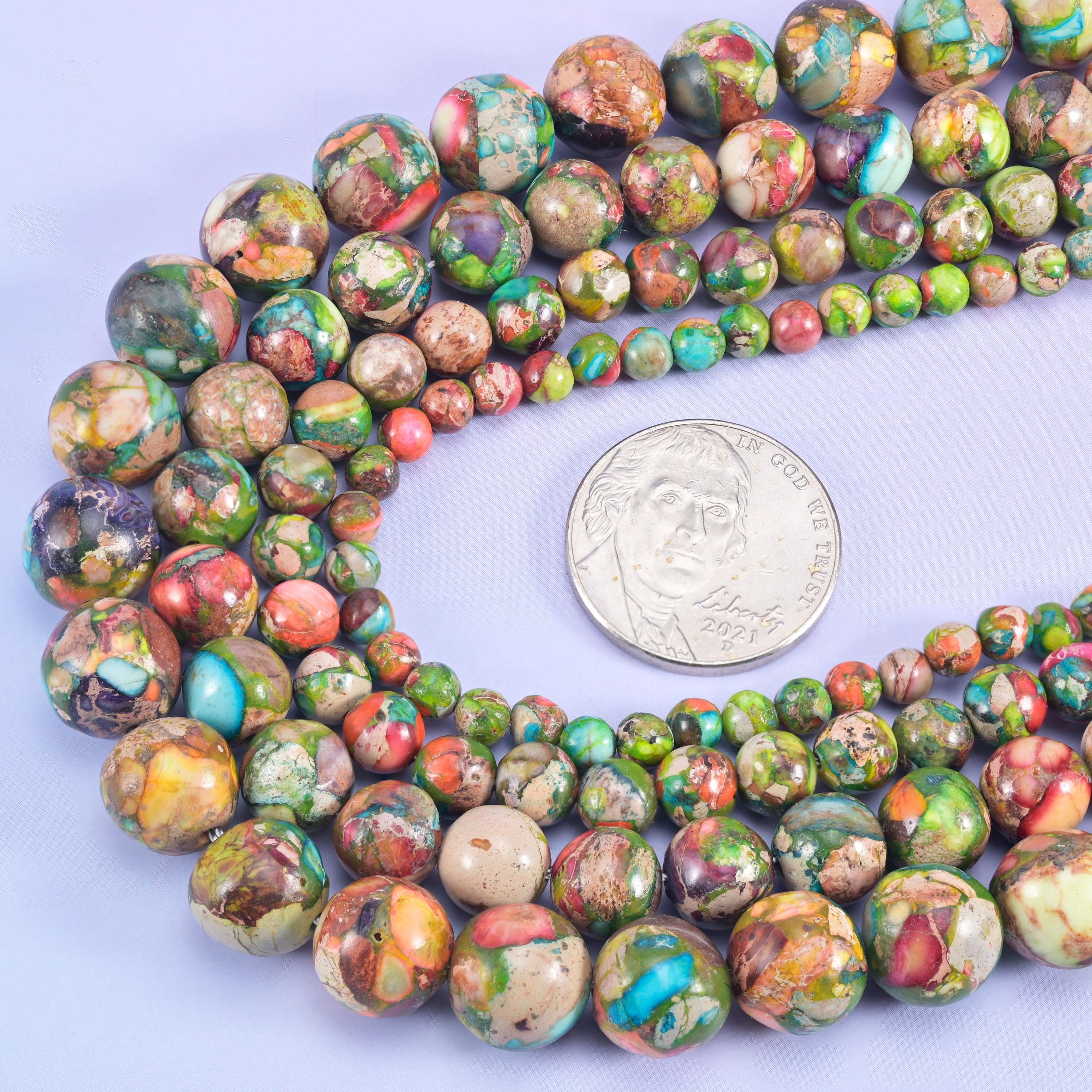 Multi-Color Sea Sediment Jasper Smooth Round Beads 4mm 6mm 8mm 10mm Jewelry Making 15 Inch Strand