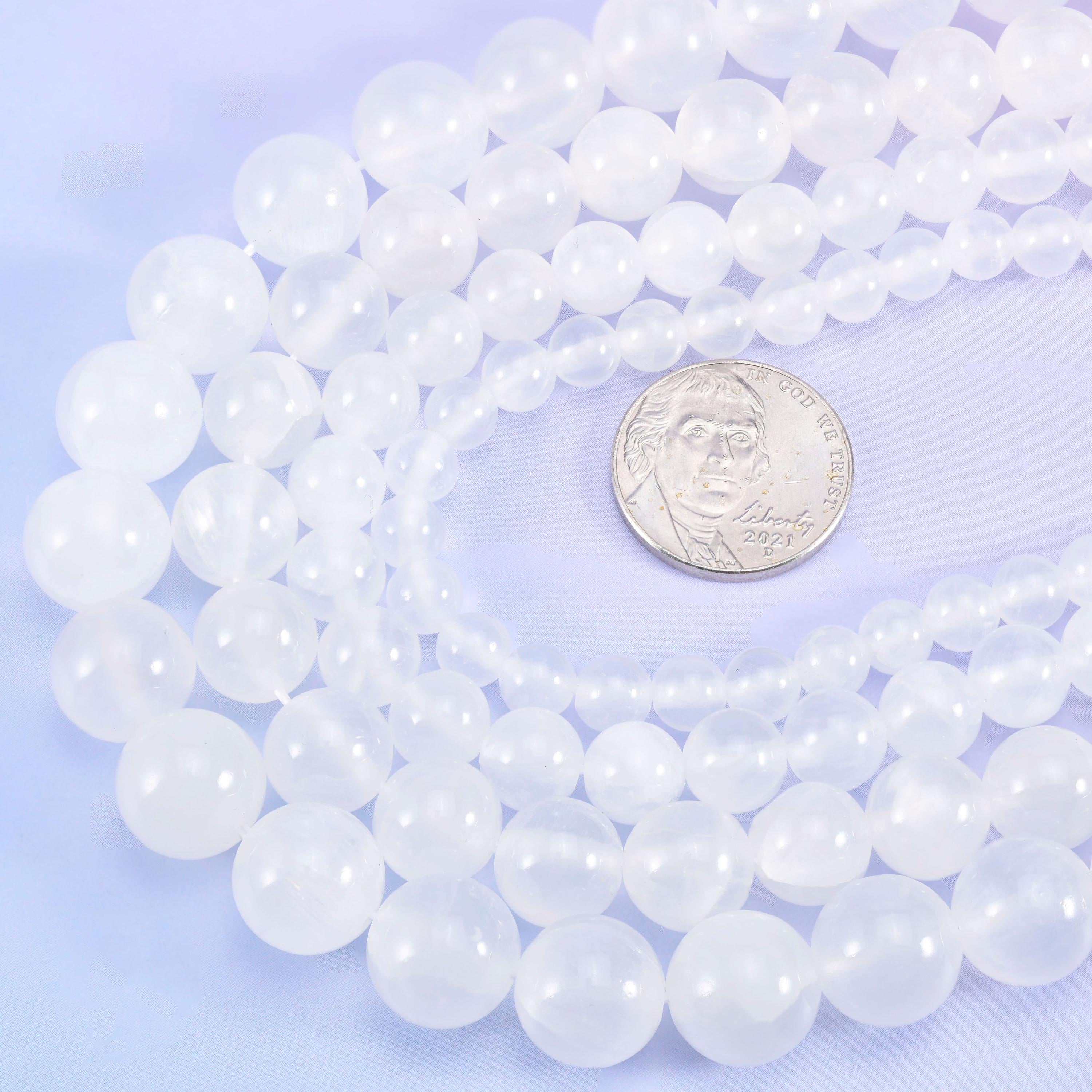 White Calcite Smooth Round Beads 6mm 8mm 10mm 12mm Jewelry Making 15.5 Inch Strand