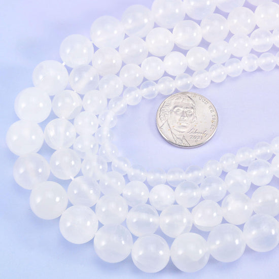 White Calcite Smooth Round Beads 6mm 8mm 10mm 12mm Jewelry Making 15.5 Inch Strand