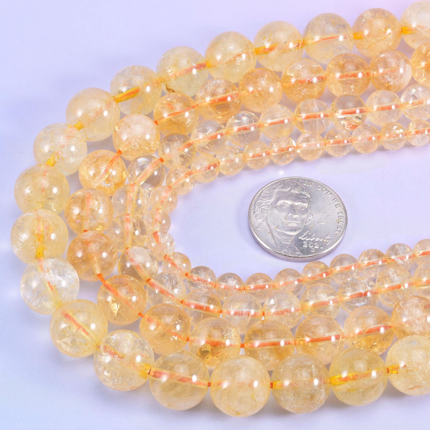 Citrine Smooth Round Beads 6mm 8mm 10mm 12mm Jewelry Making 15.5 Inch Strand
