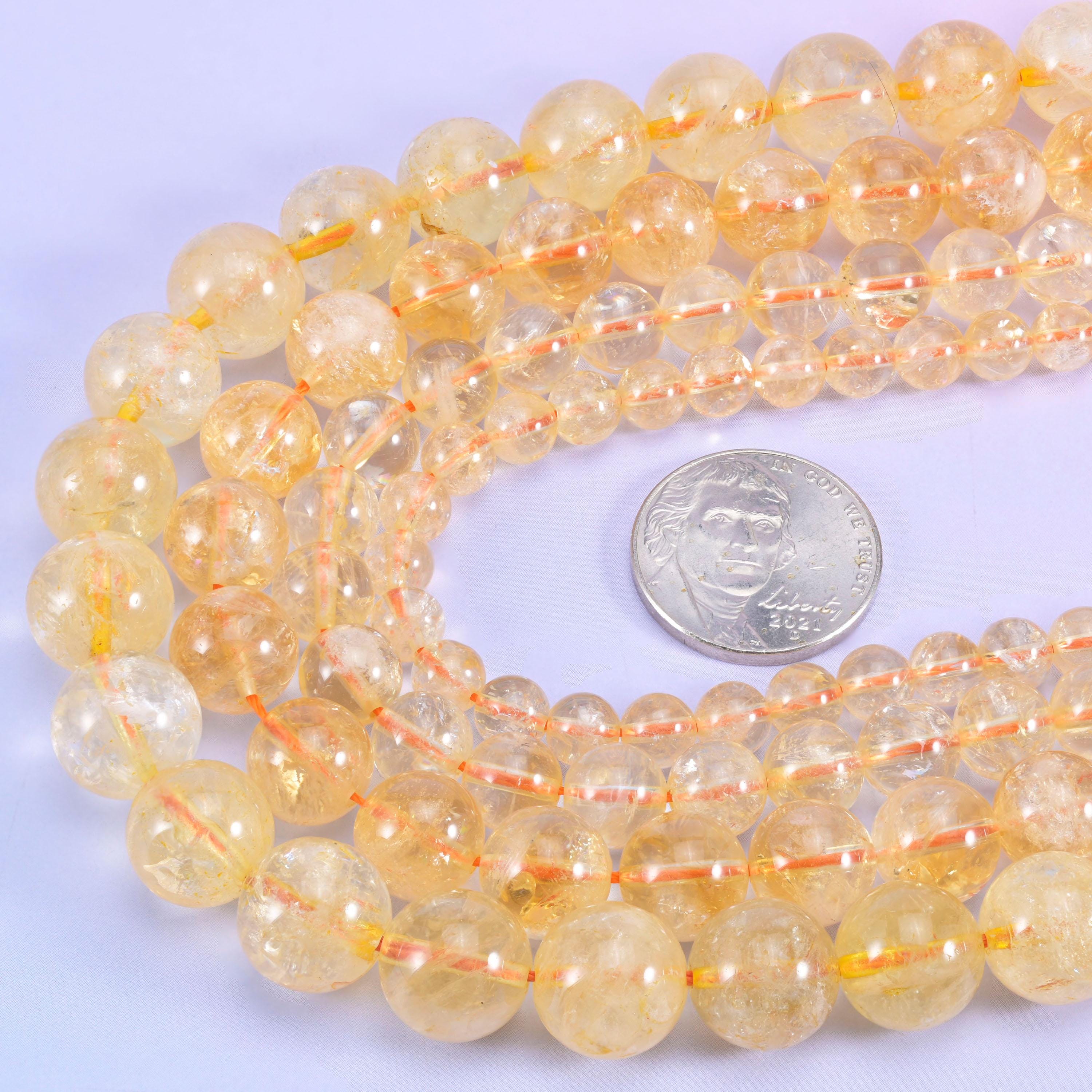 Citrine Smooth Round Beads 6mm 8mm 10mm 12mm Jewelry Making 15.5 Inch Strand