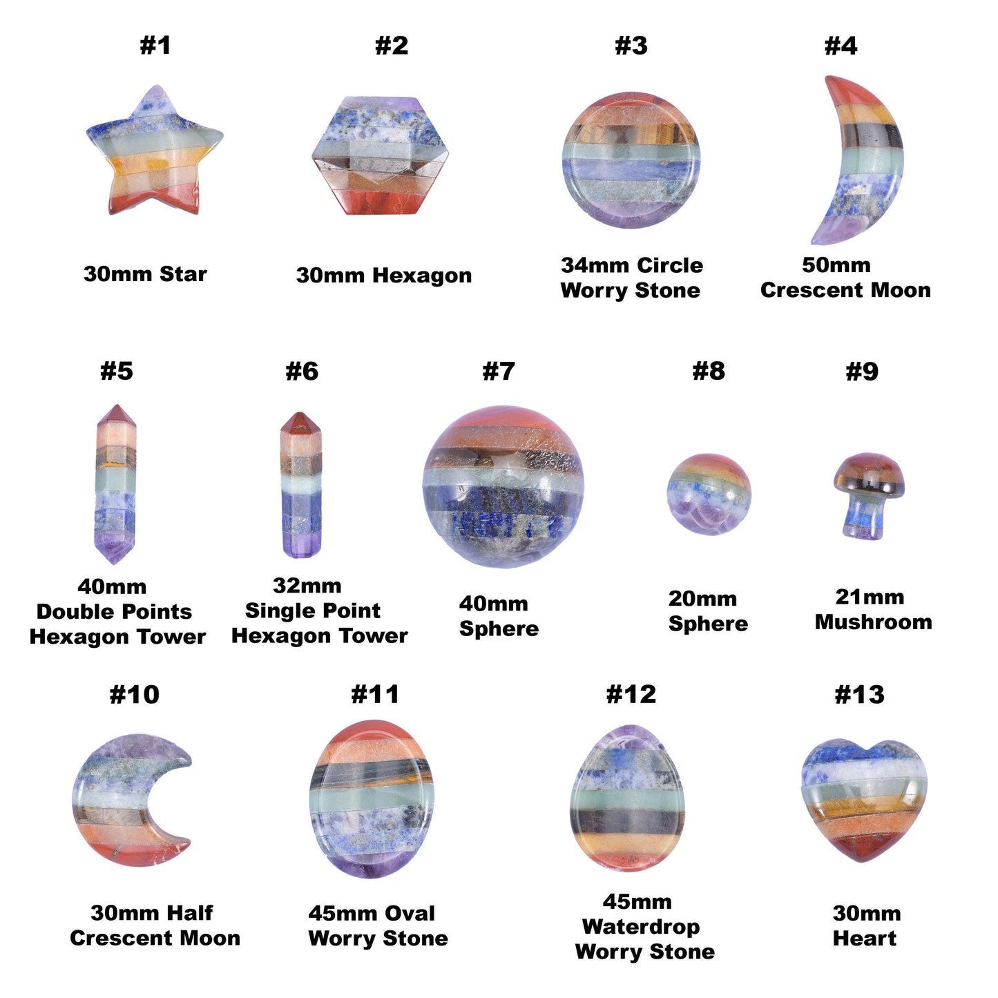 Chakra Crystal Heart Sphere Moon Carving Worry Stone Pocket Stone DIY Jewelry Gifts