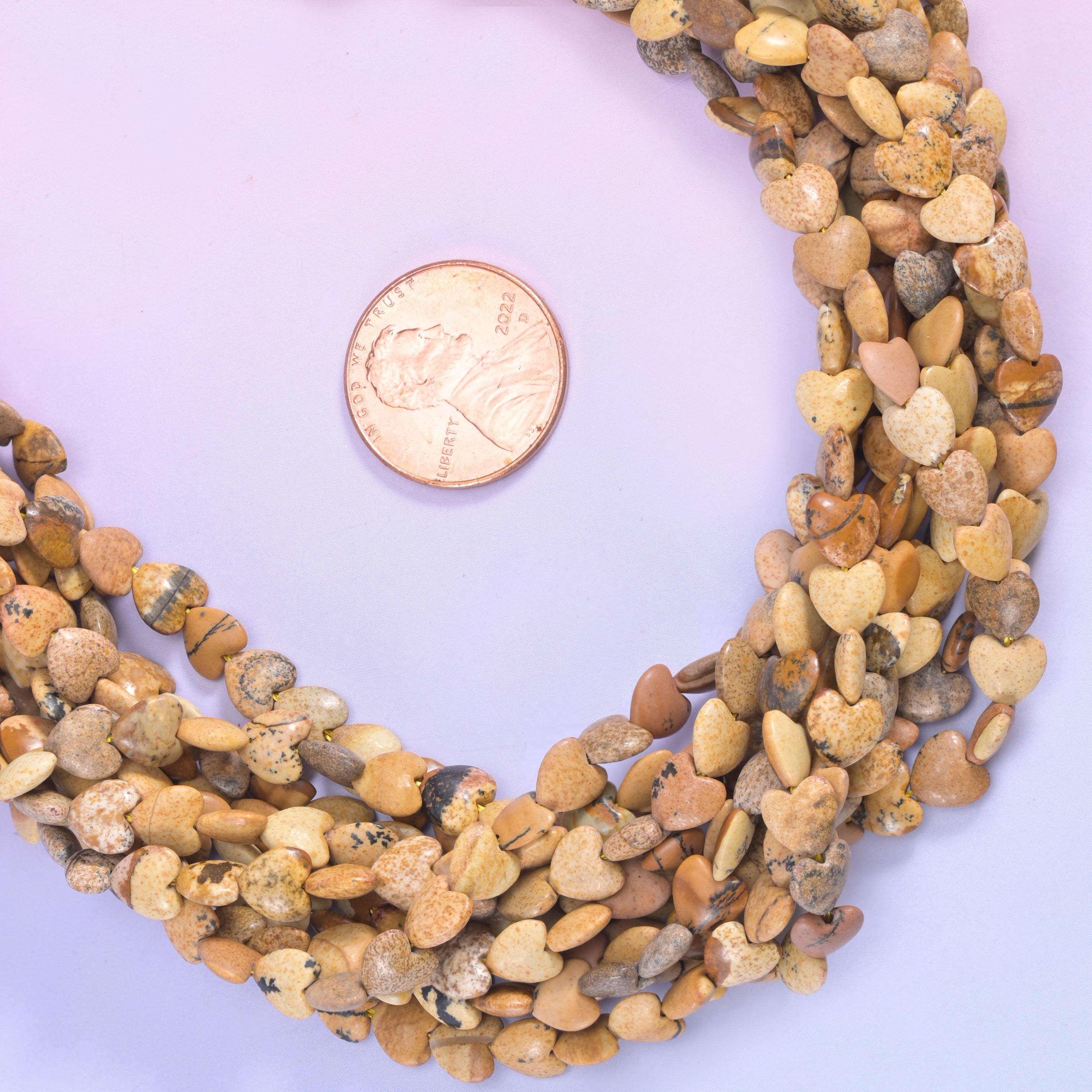 Picture Jasper Heart Beads Size 6mm Jewelry Making 15 Inch Strand