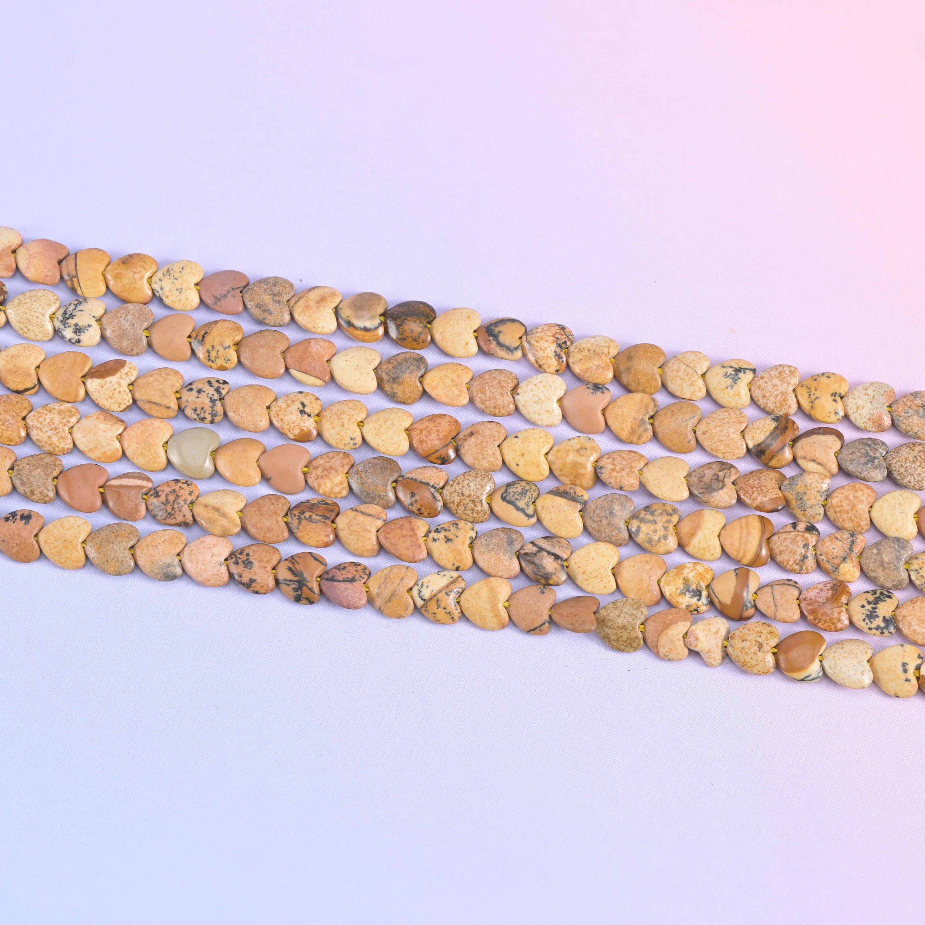 Picture Jasper Heart Beads Size 6mm Jewelry Making 15 Inch Strand
