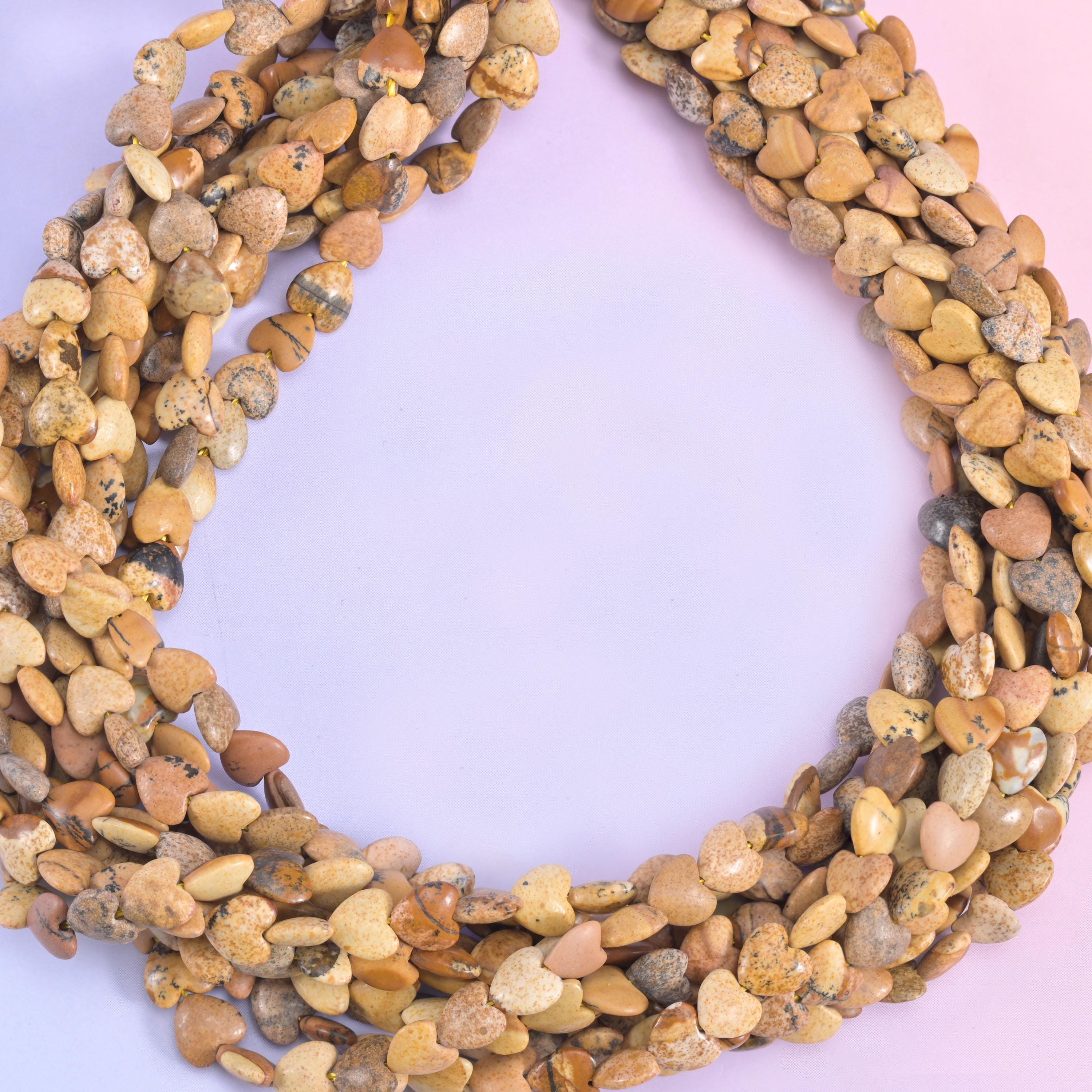 Picture Jasper Heart Beads Size 6mm Jewelry Making 15 Inch Strand
