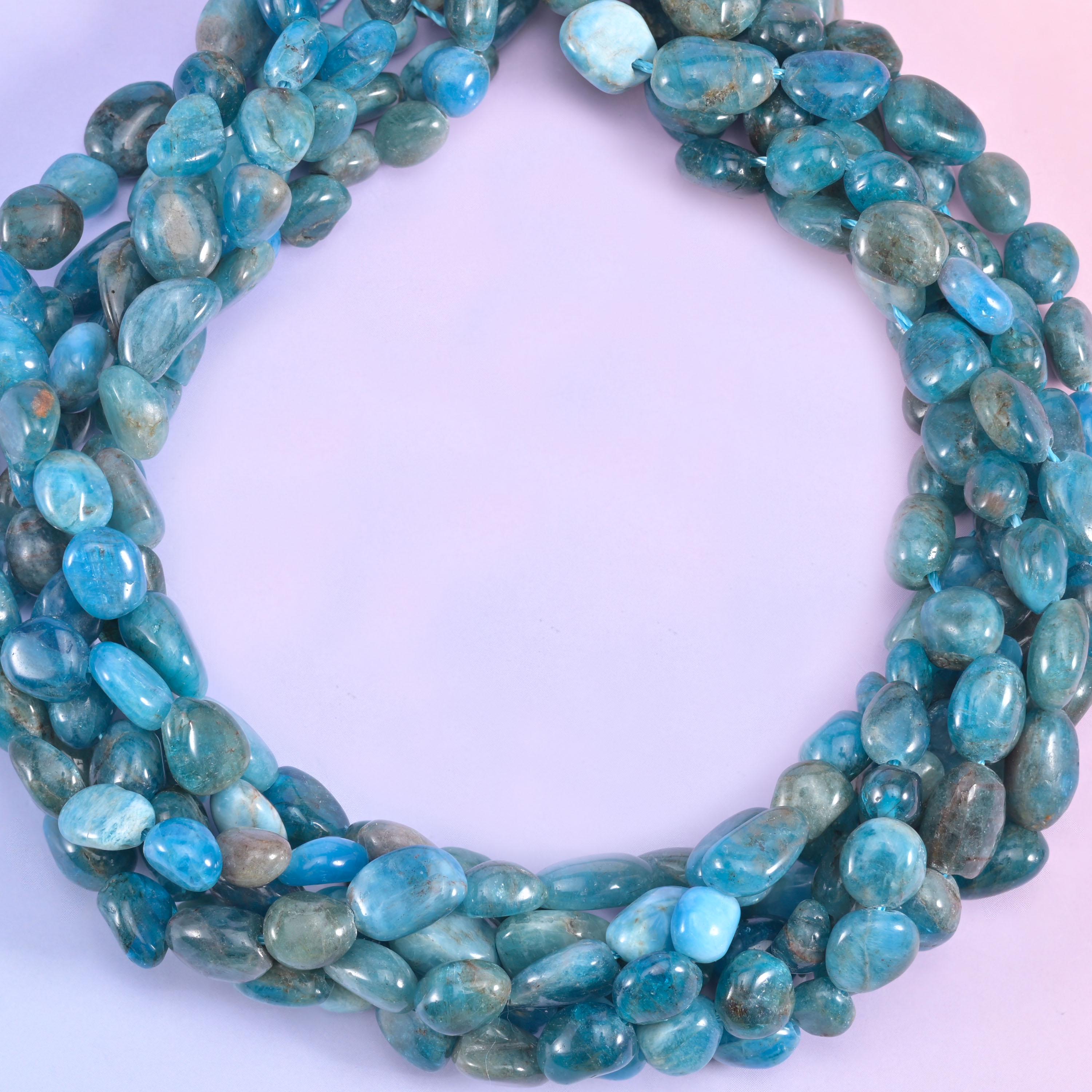 Blue Apatite Pebble Nugget Beads 6-8mm Jewelry Making 15 Inch Strand