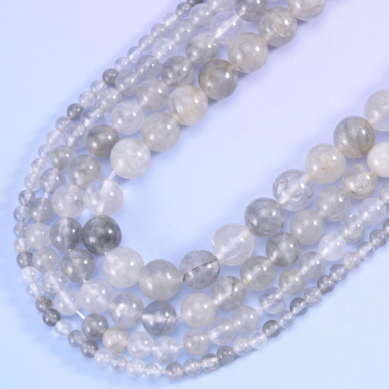 Cloudy Quartz Smooth Round Beads 4mm 6mm 8mm 10mm Jewelry Making 15.5 Inch Strand