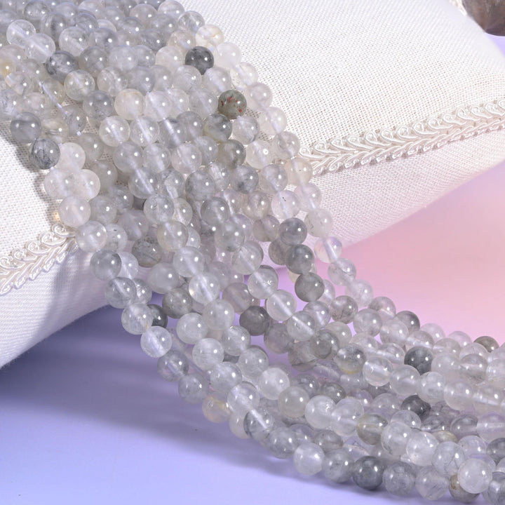 Cloudy Quartz Smooth Round Beads 4mm 6mm 8mm 10mm Jewelry Making 15.5 Inch Strand