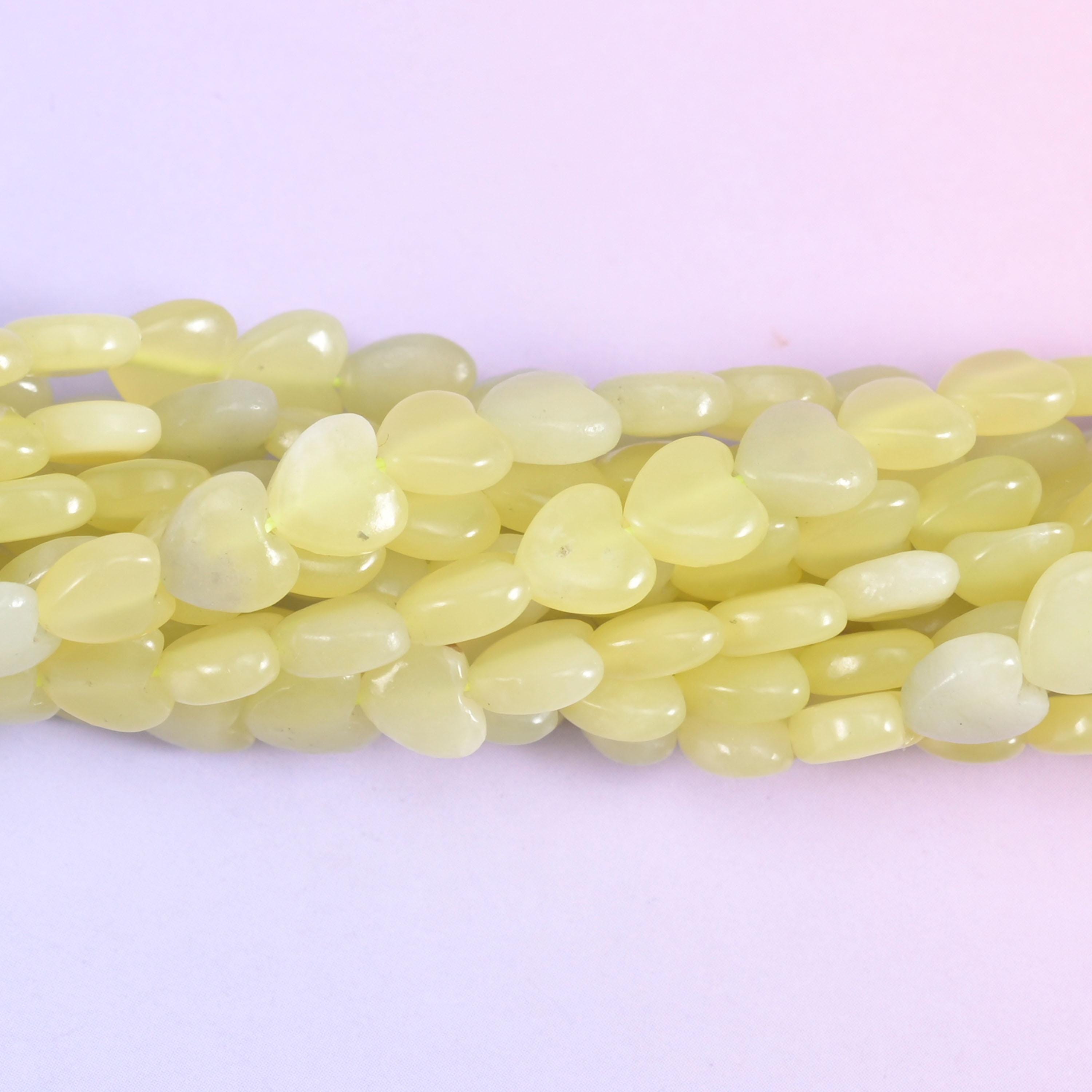 Lemon Jade Heart Beads 6mm Strand for Jewelry Making
