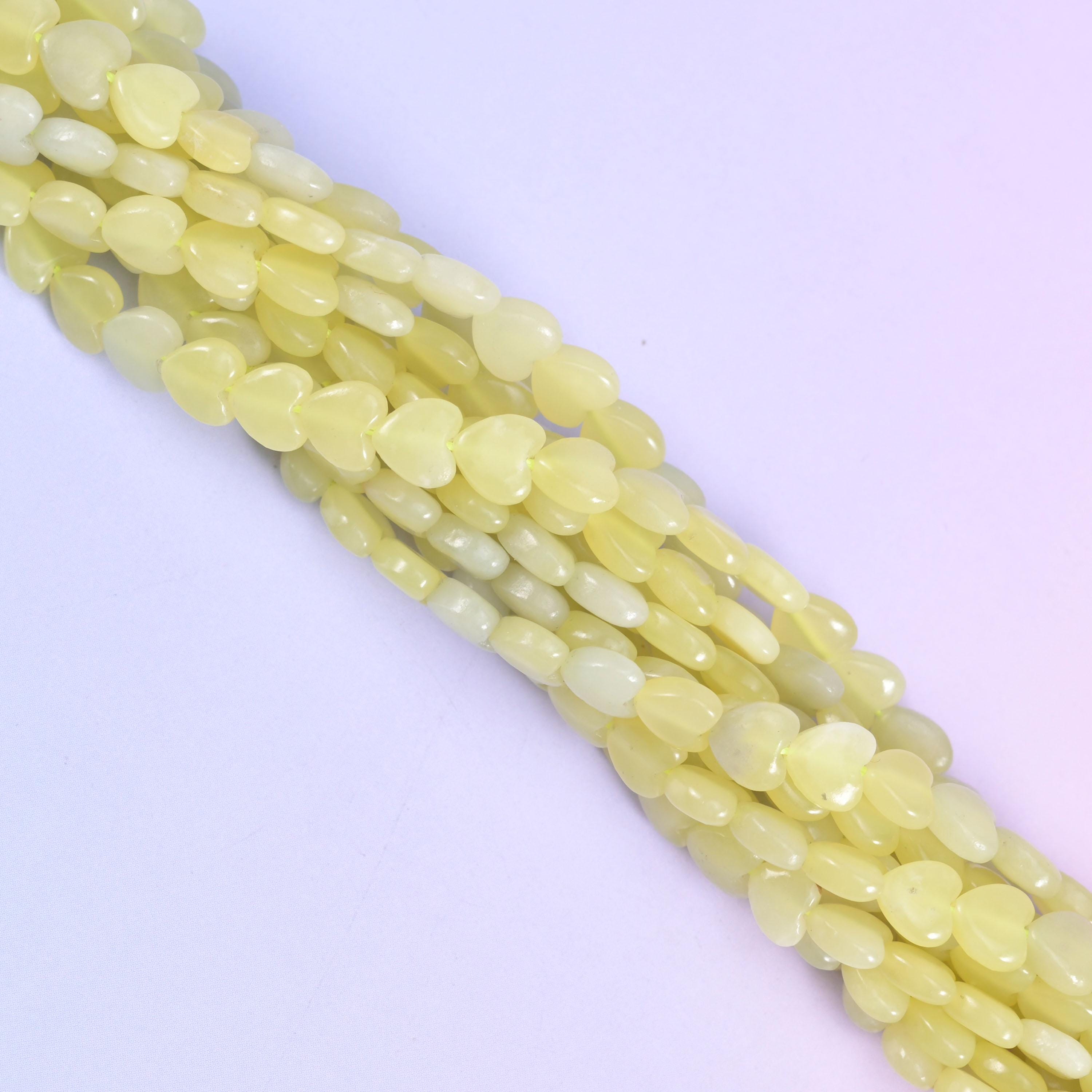 Lemon Jade Heart Beads 6mm Strand for Jewelry Making