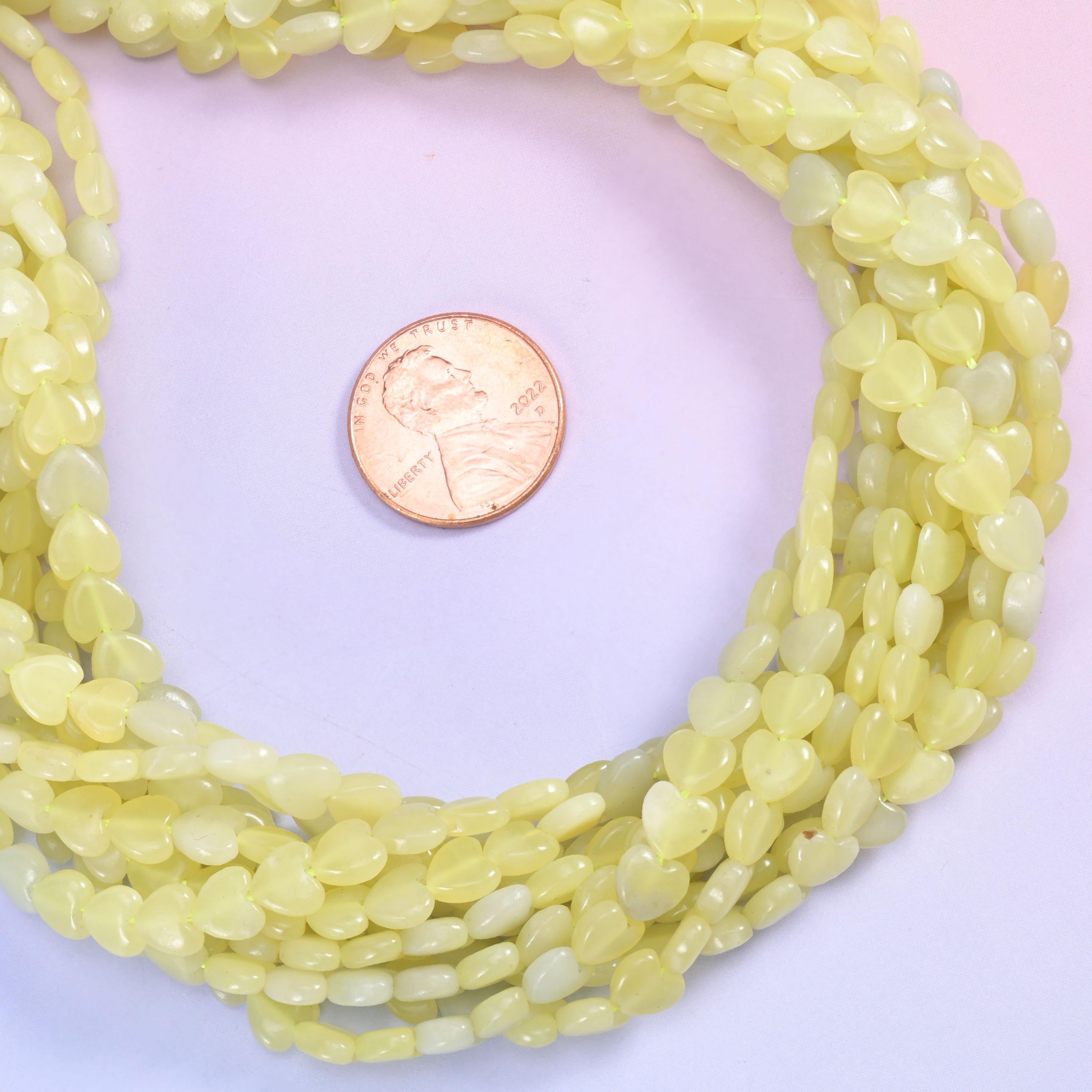 Lemon Jade Heart Beads 6mm Strand for Jewelry Making