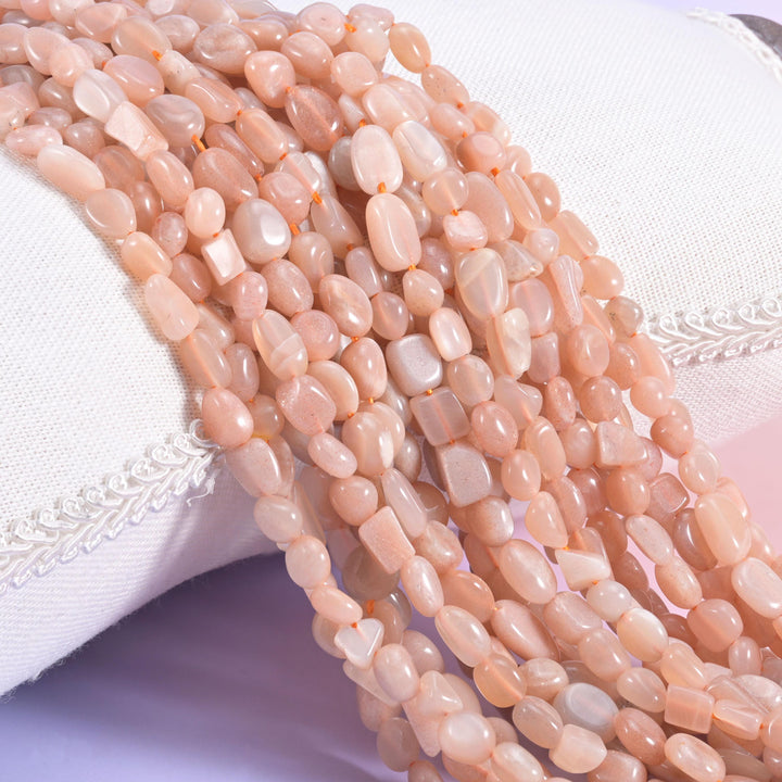 Peach Moonstone Pebble Nugget Beads 6-8mm Jewelry Making 15.5 Inch Strand